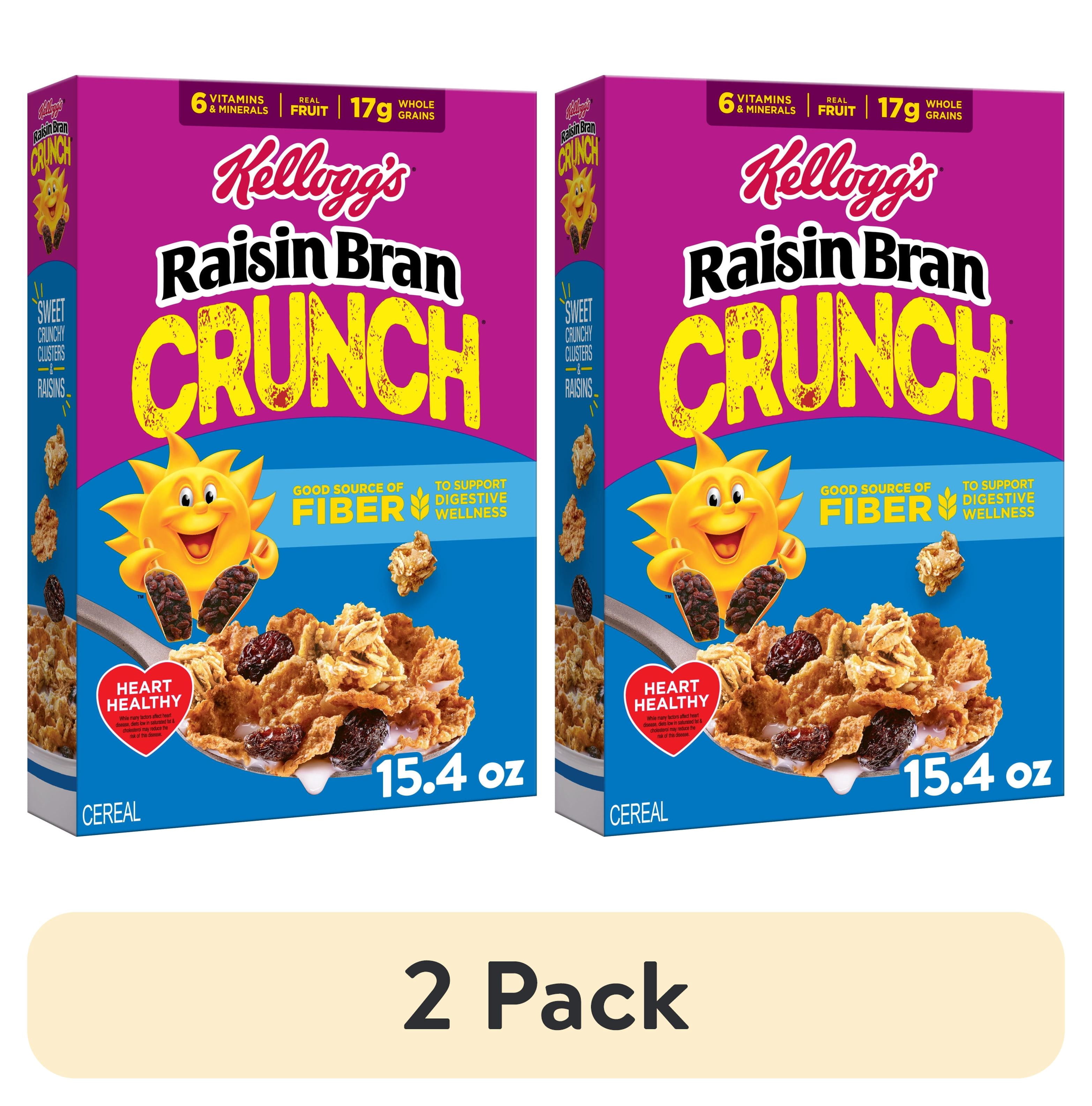 (2 pack) Kellogg's Raisin Bran Crunch Crunch Breakfast Cereal, Good Source of Fiber, 15.4 oz