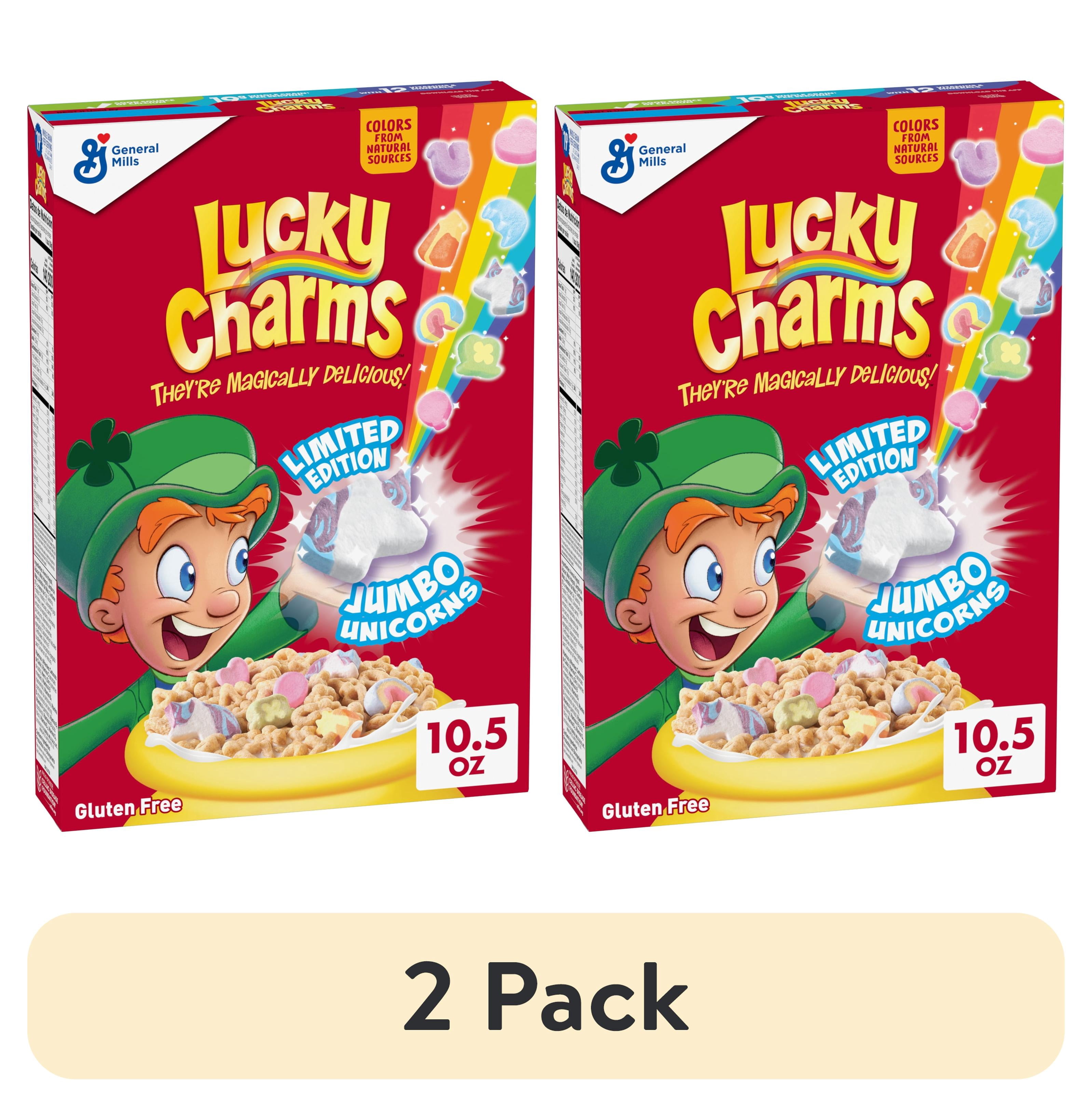 (2 pack) Lucky Charms Gluten Free Cereal with Marshmallows, Kids Breakfast, 10.5 oz
