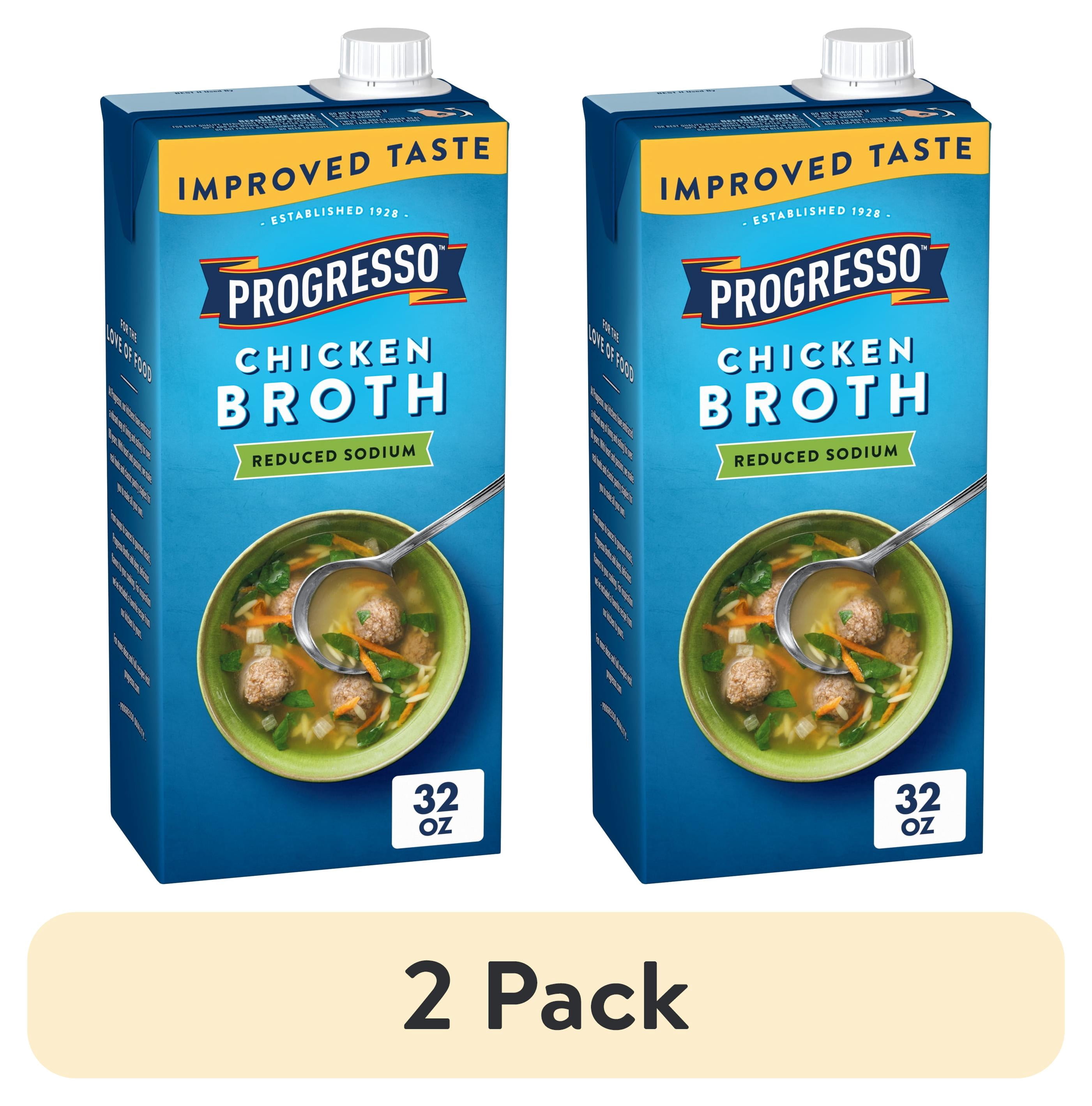 (2 pack) Progresso Chicken Broth, Reduced Sodium, Gluten Free, 32 oz