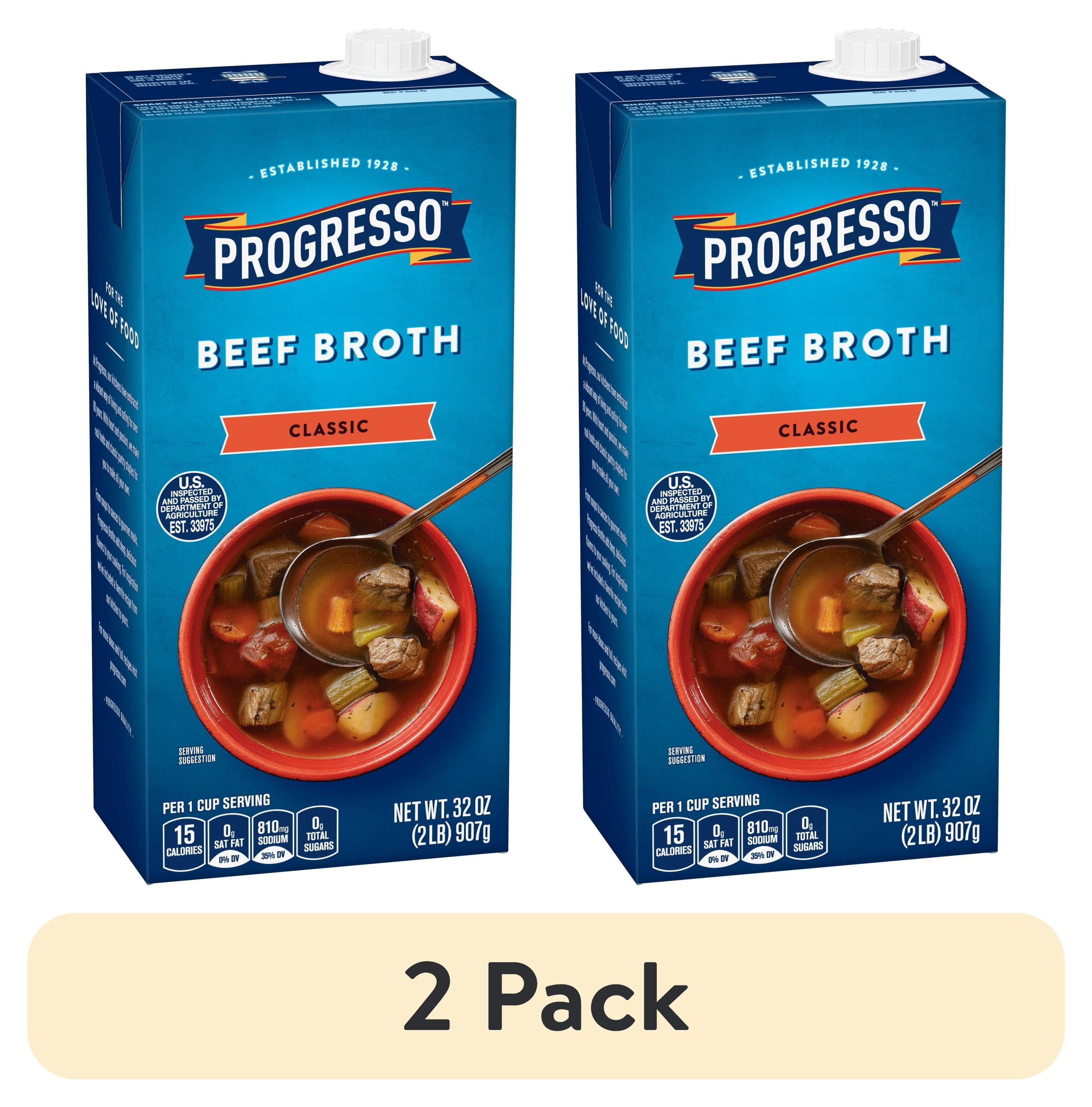 (2 pack) Progresso Classic Beef Broth, Gluten Free, Fat Free, 32 oz