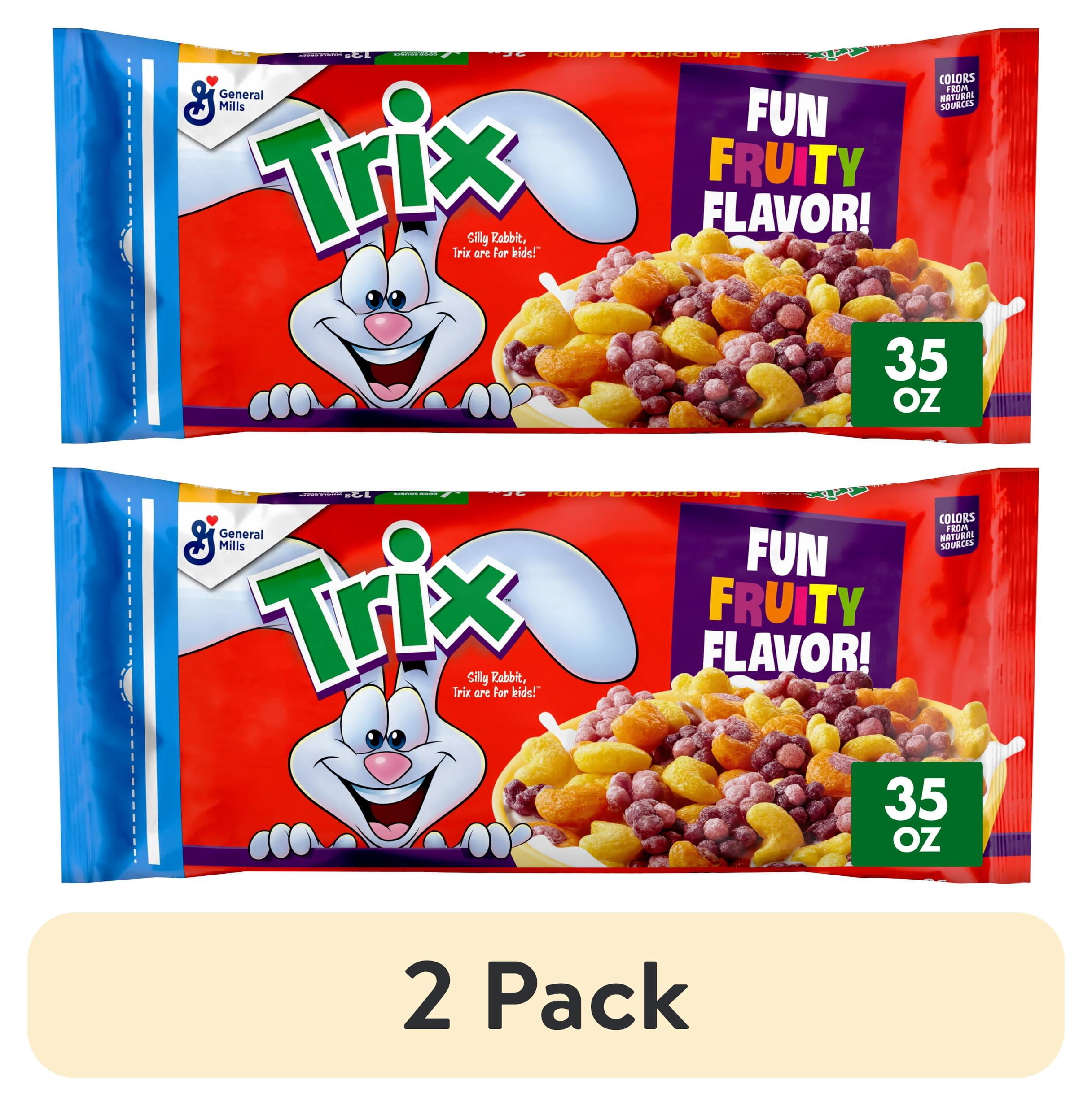 (2 pack) Trix Breakfast Cereal, 6 Fruity Shapes, Made with Whole Grain, 35 oz Resealable Bag