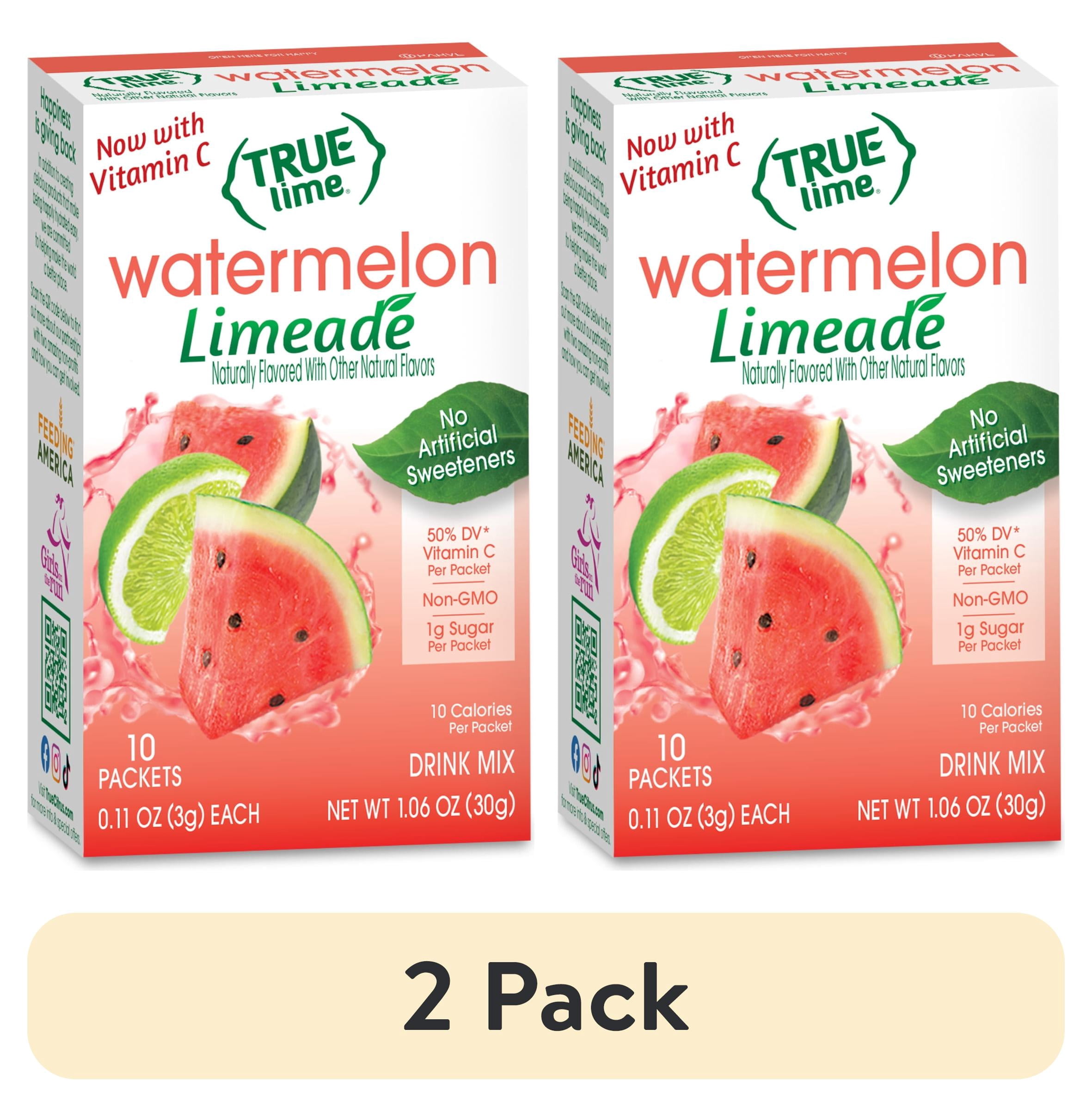 (2 pack) True Lime Watermelon Limeade Drink Mix Powder, No Artificial Sweeteners, 1.06 oz.Packet, 10 Count Box