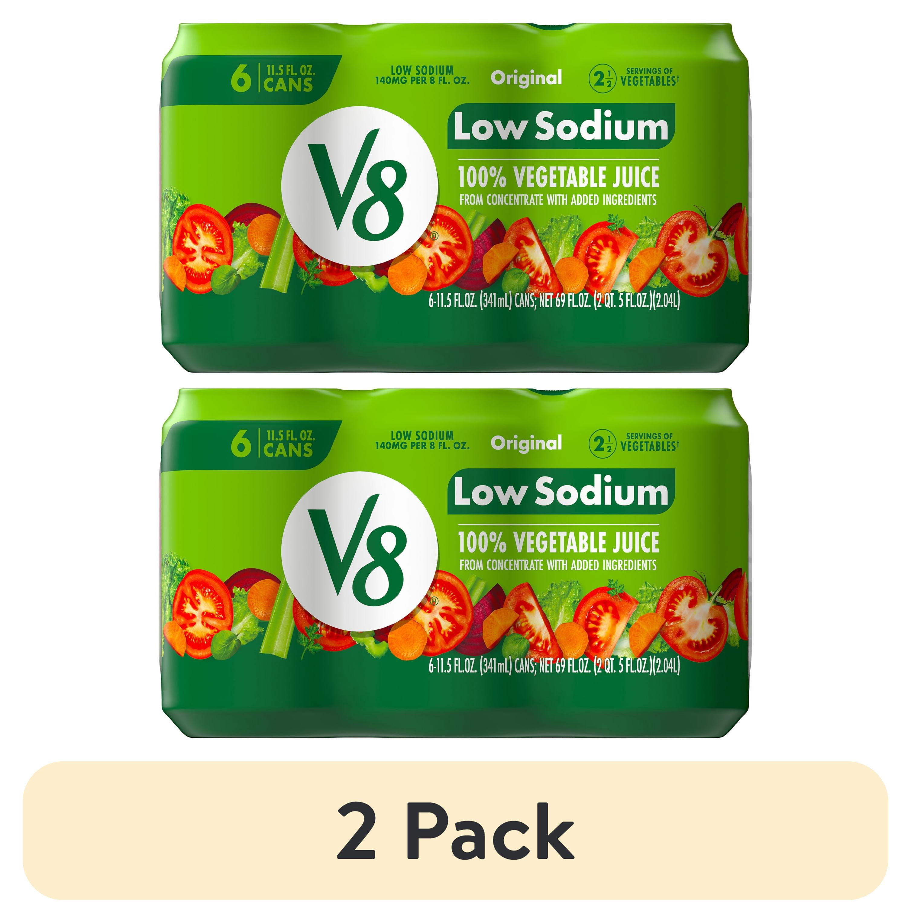 (2 pack) V8 Low Sodium Original 100% Vegetable Juice, 11.5 fl oz Can, 6 Count