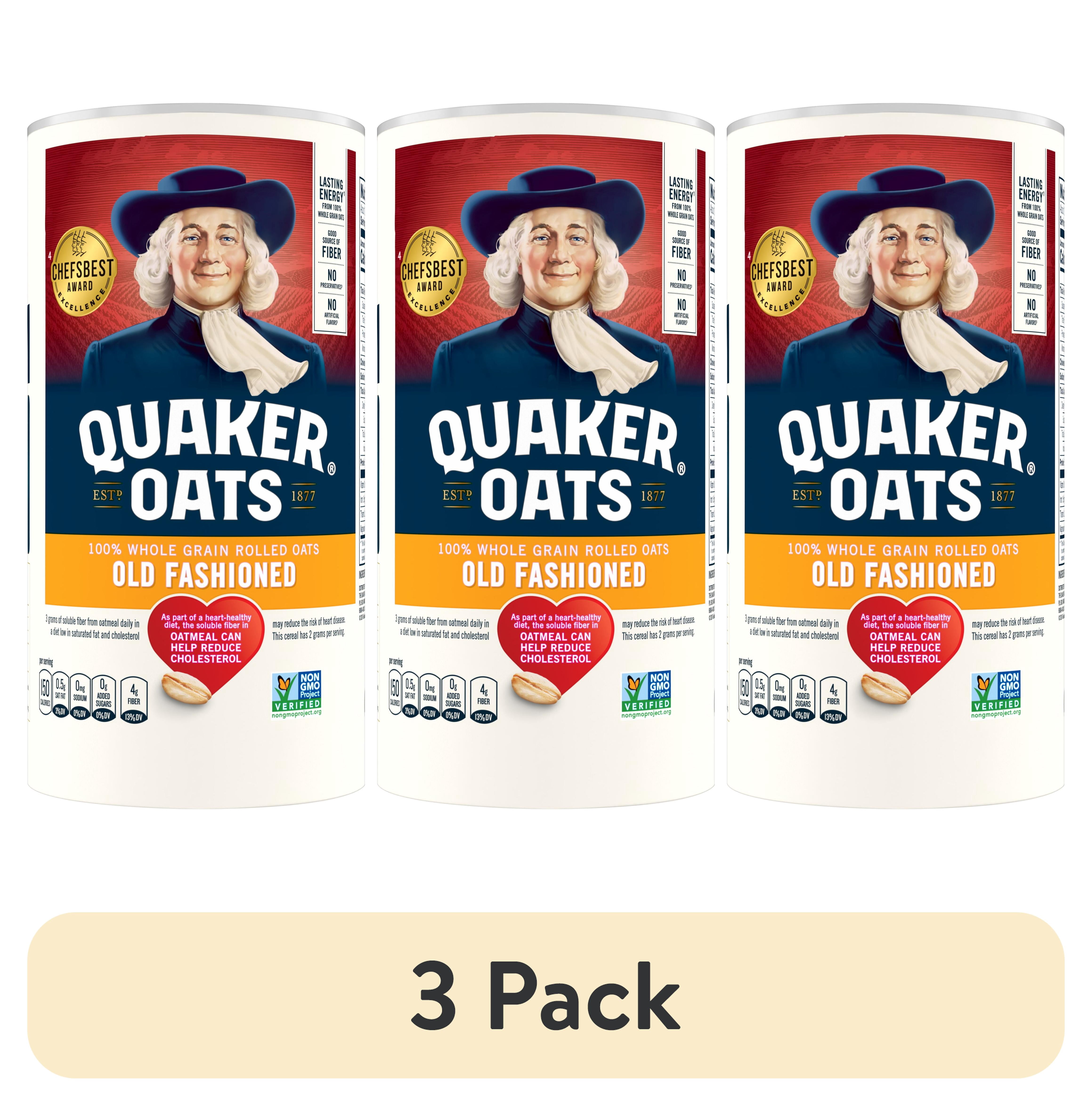 (3 pack) Quaker Oats Old Fashioned 100% Whole Grain Oatmeal, 18 oz Canister