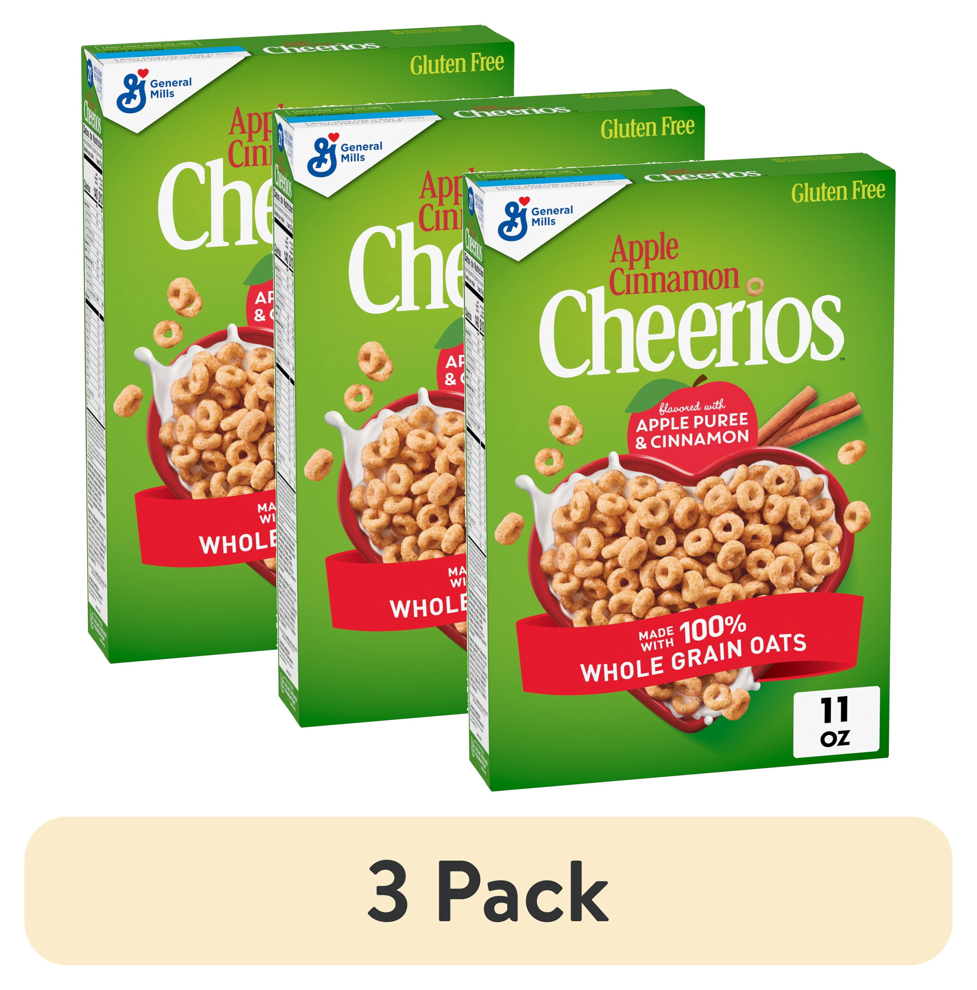 (3 pack) Apple Cinnamon Cheerios, Heart Healthy Gluten Free Cereal, 11 oz
