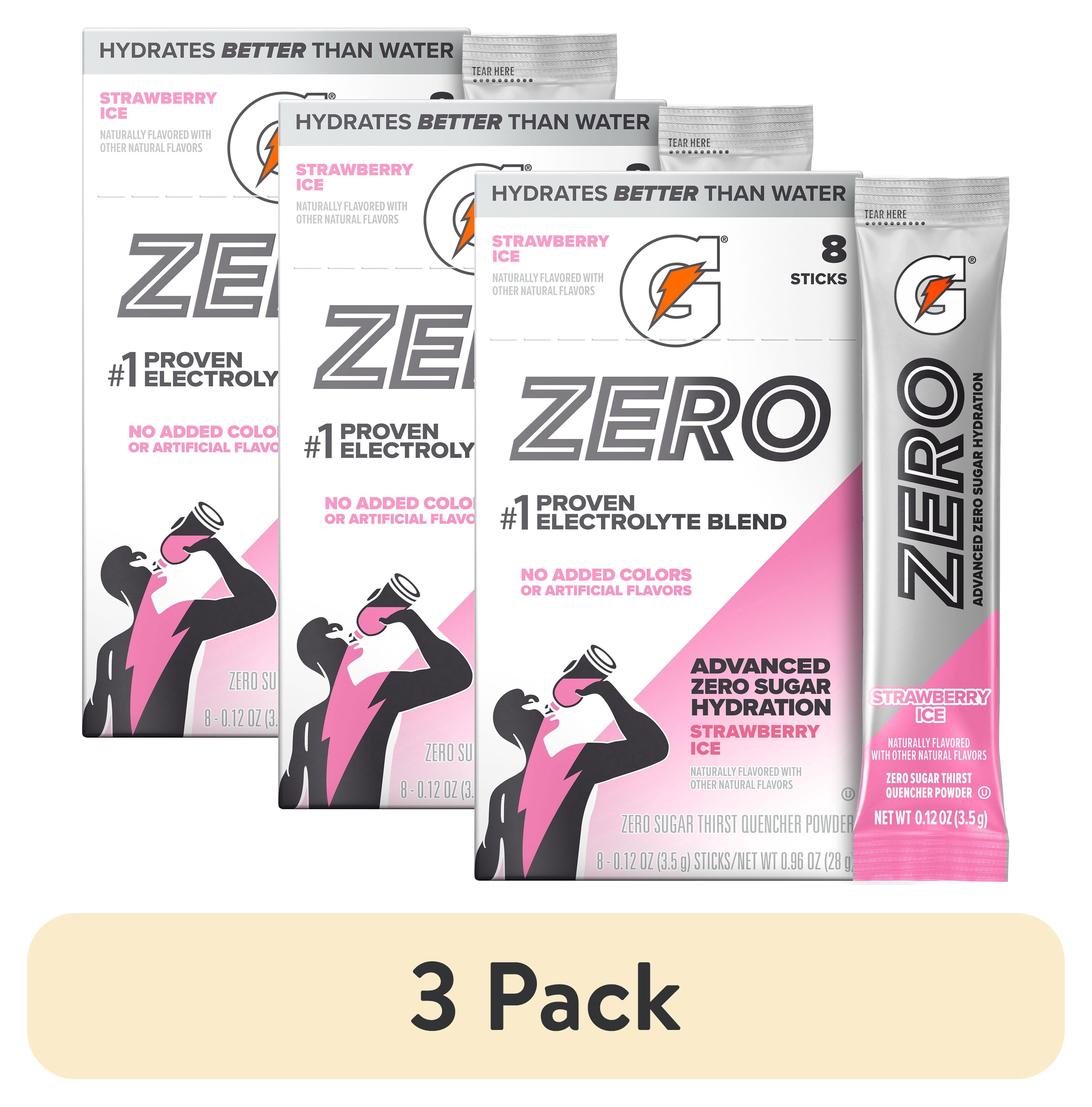 (3 pack) Gatorade Zero Sugar Strawberry Ice, On the Go Packs, Electrolyte Powder Drink Mix, 0.12 oz, 8 Sticks