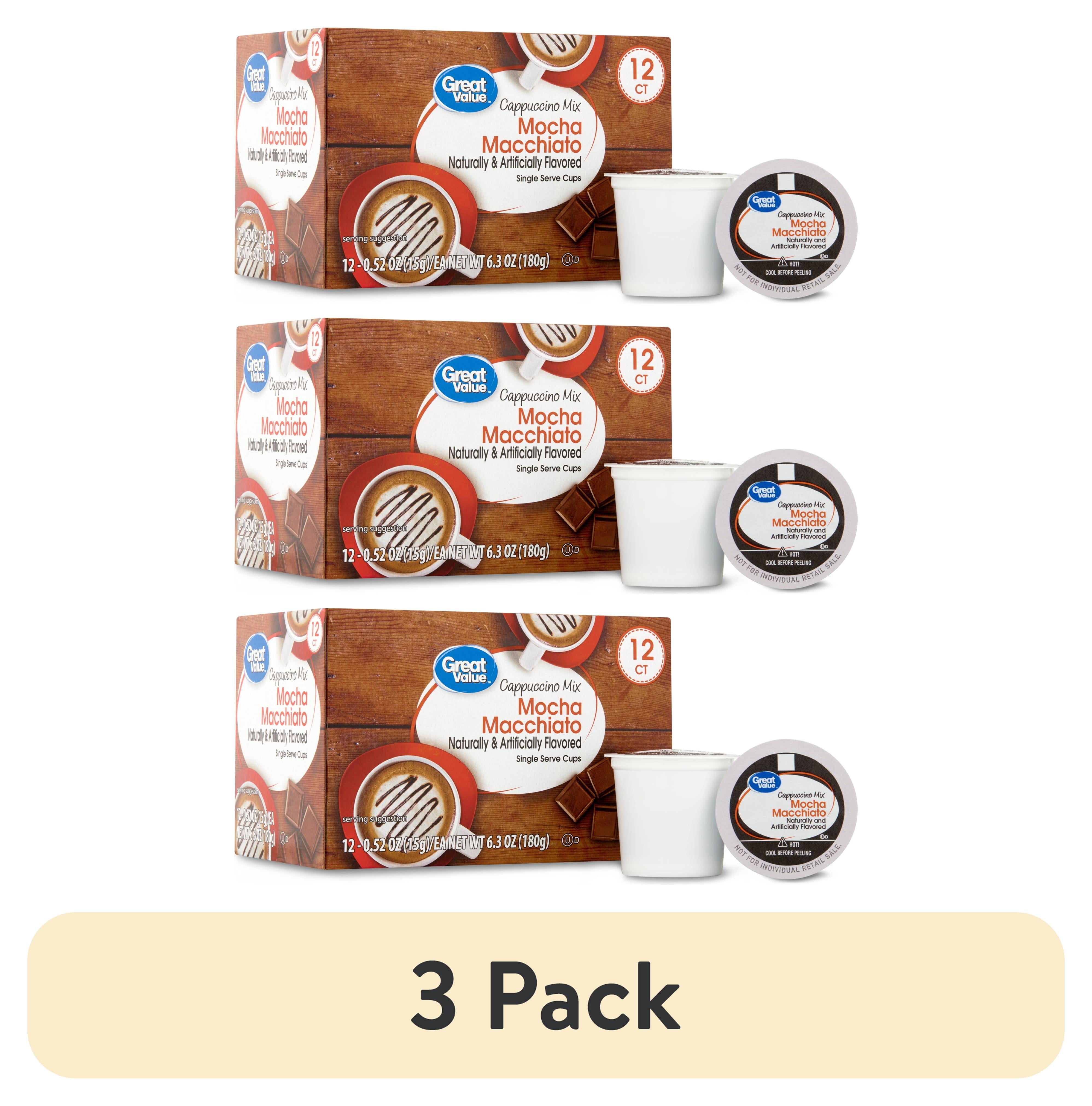 (3 pack) Great Value Mocha Macchiato Cappuccino Mix Single Serve Medium Roast Coffee Pods, 12 Ct