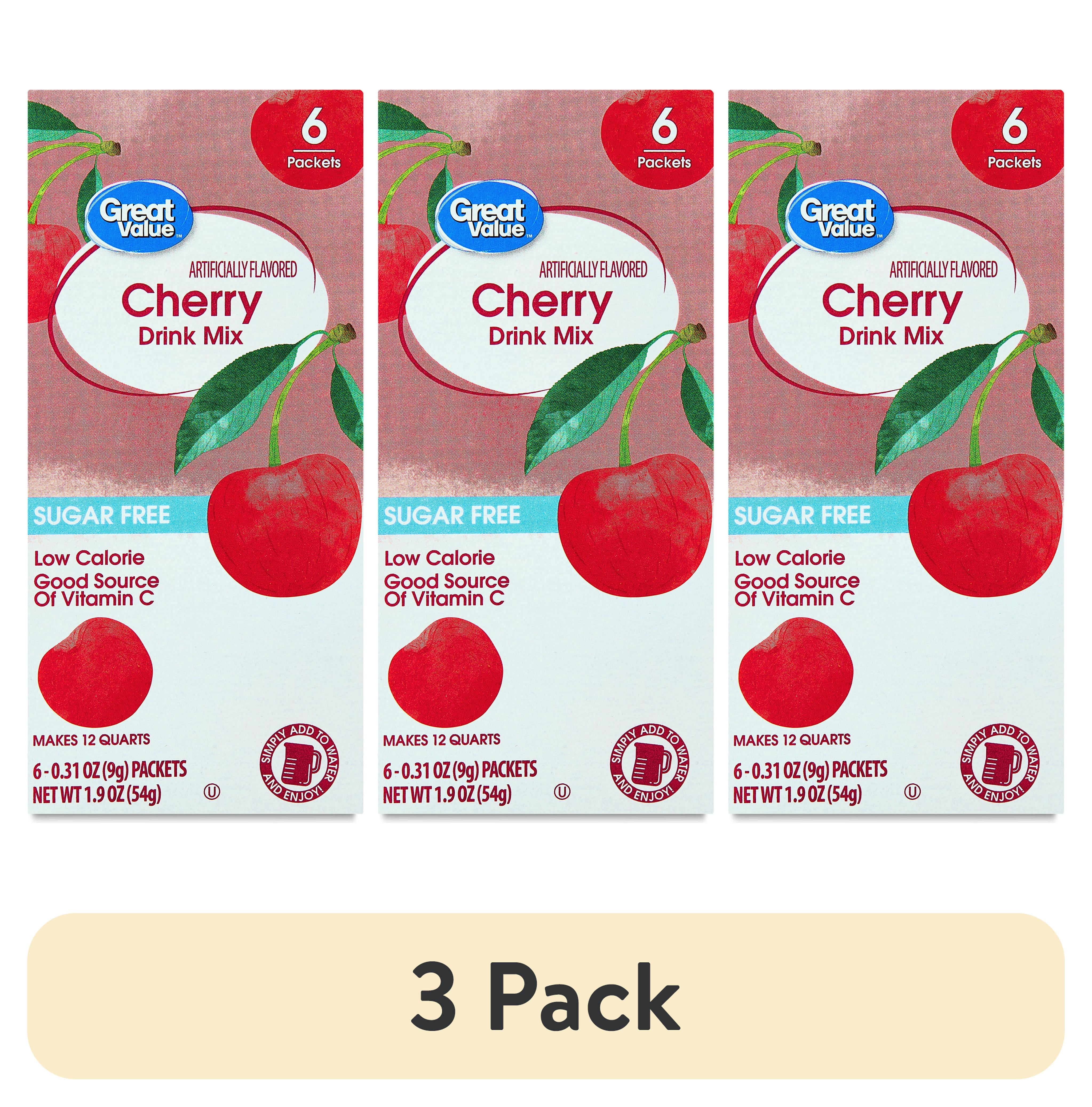 (3 pack) Great Value Sugar-Free Cherry Powder Drink Mix, 1.9 oz, 6 Count