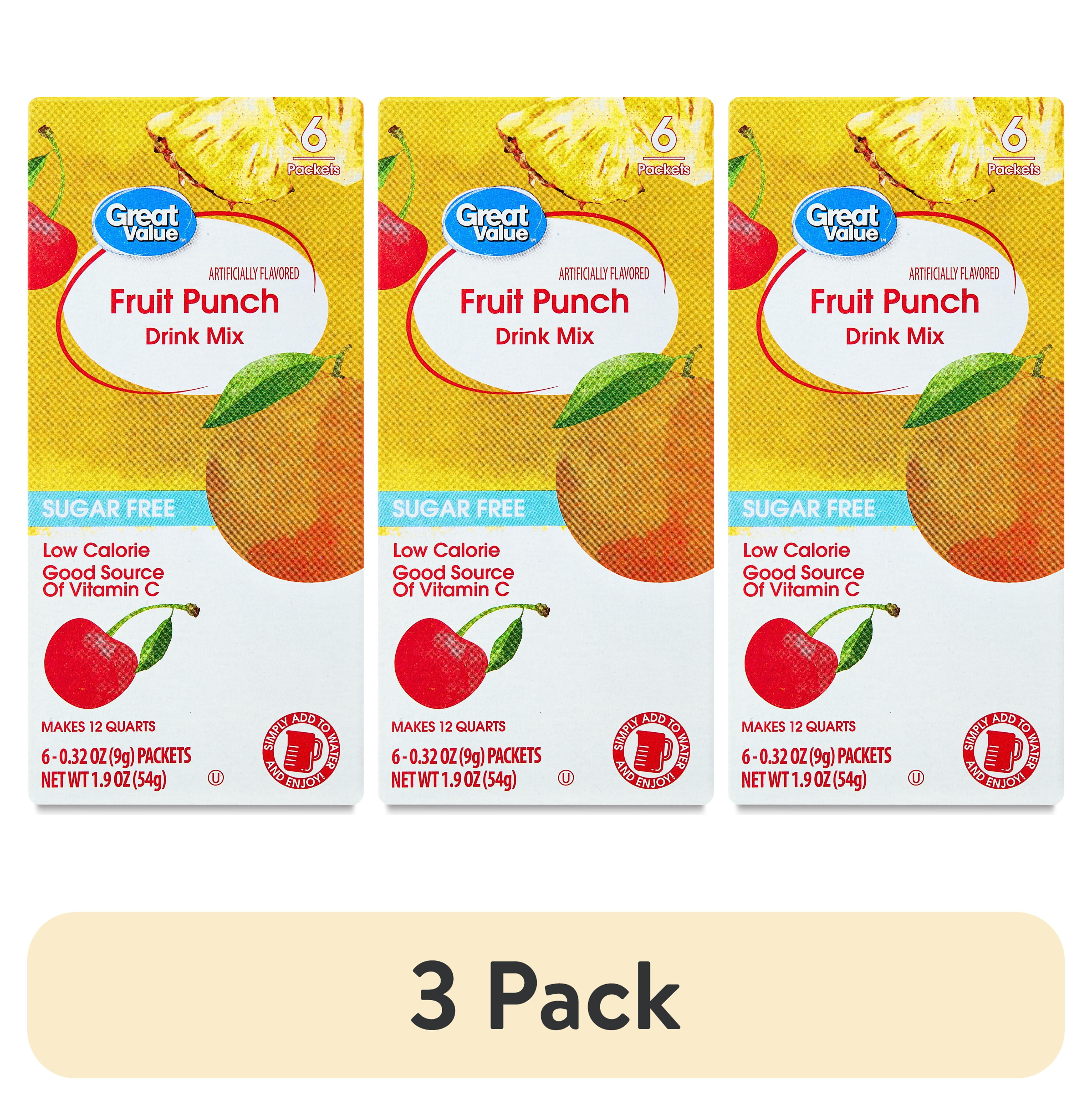 (3 pack) Great Value Fruit Punch Liquid Drink Mix Powder, Sugar-Free, 1.9 oz, 6 Count