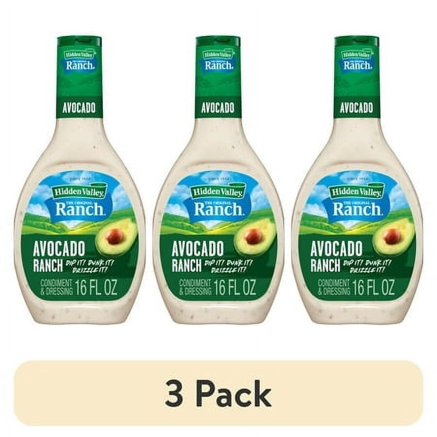 (3 pack) Hidden Valley Avocado Ranch Salad Dressing & Condiment, 16 fl oz Squeeze Bottle