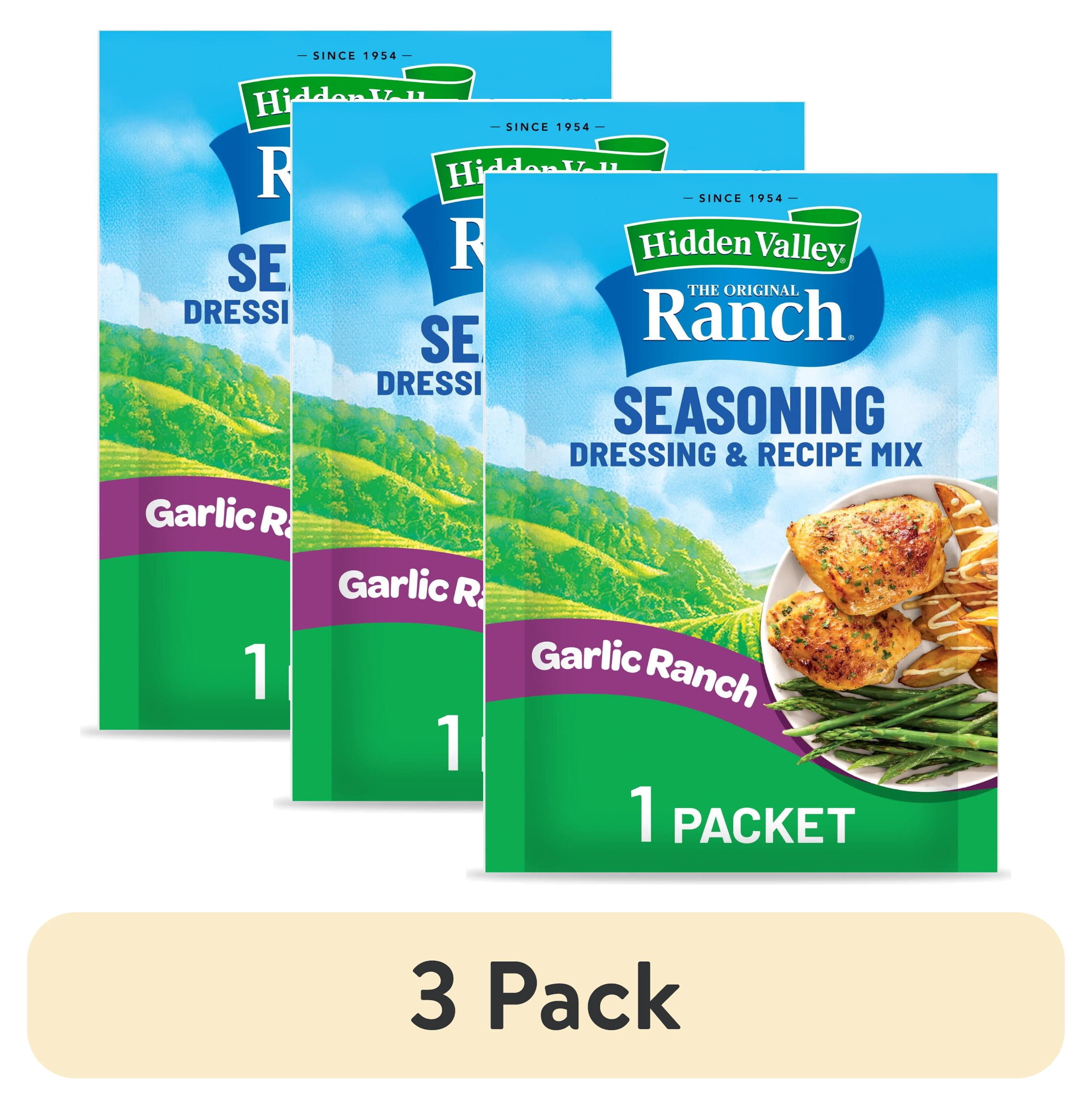 (3 pack) Hidden Valley Seasoning Garlic Ranch Dressing Mix, 1 oz Packet
