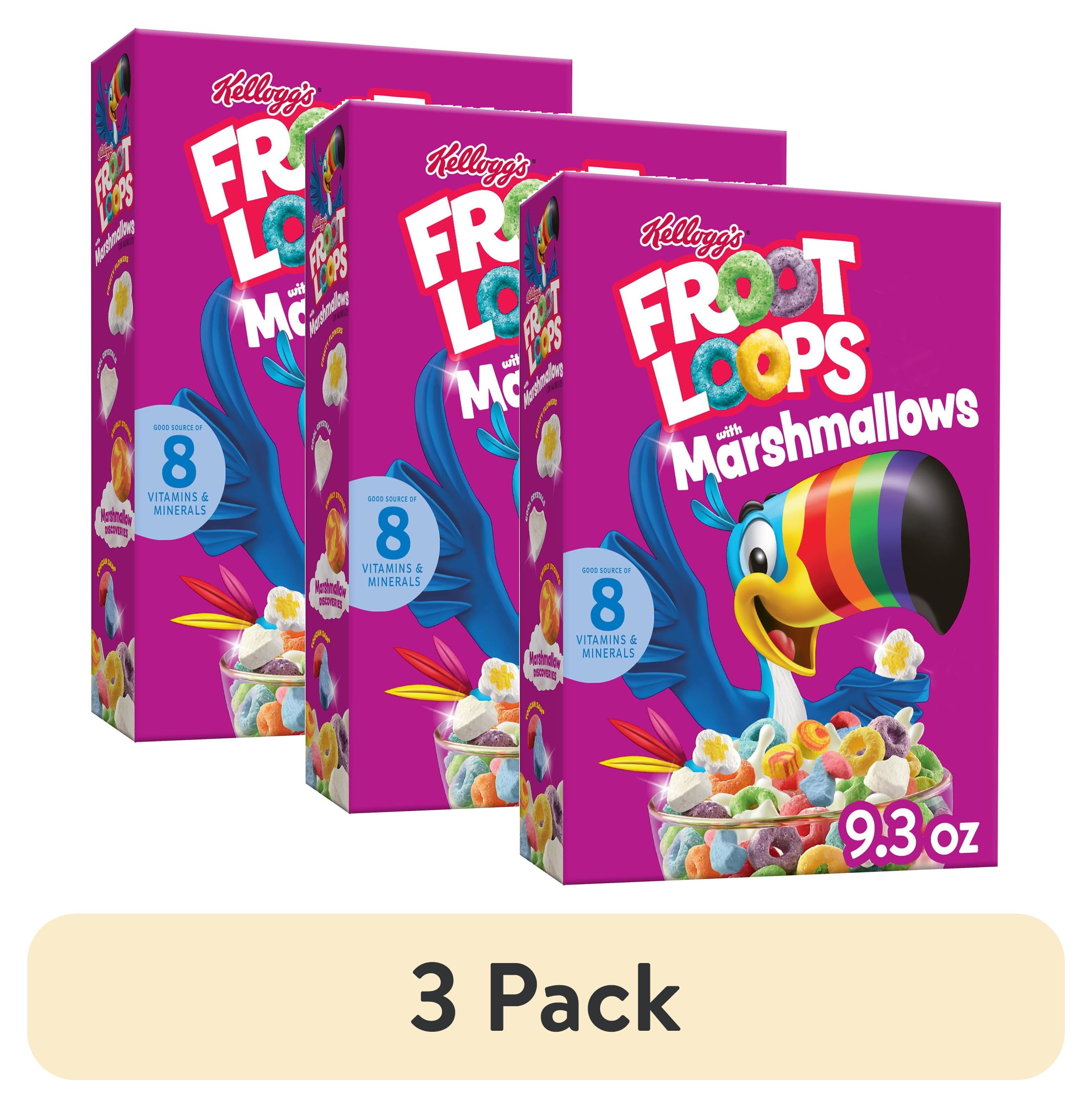 (3 pack) Kellogg's Froot Loops Original with Marshmallows Breakfast Cereal, 12g Whole Grains, 9.3 oz