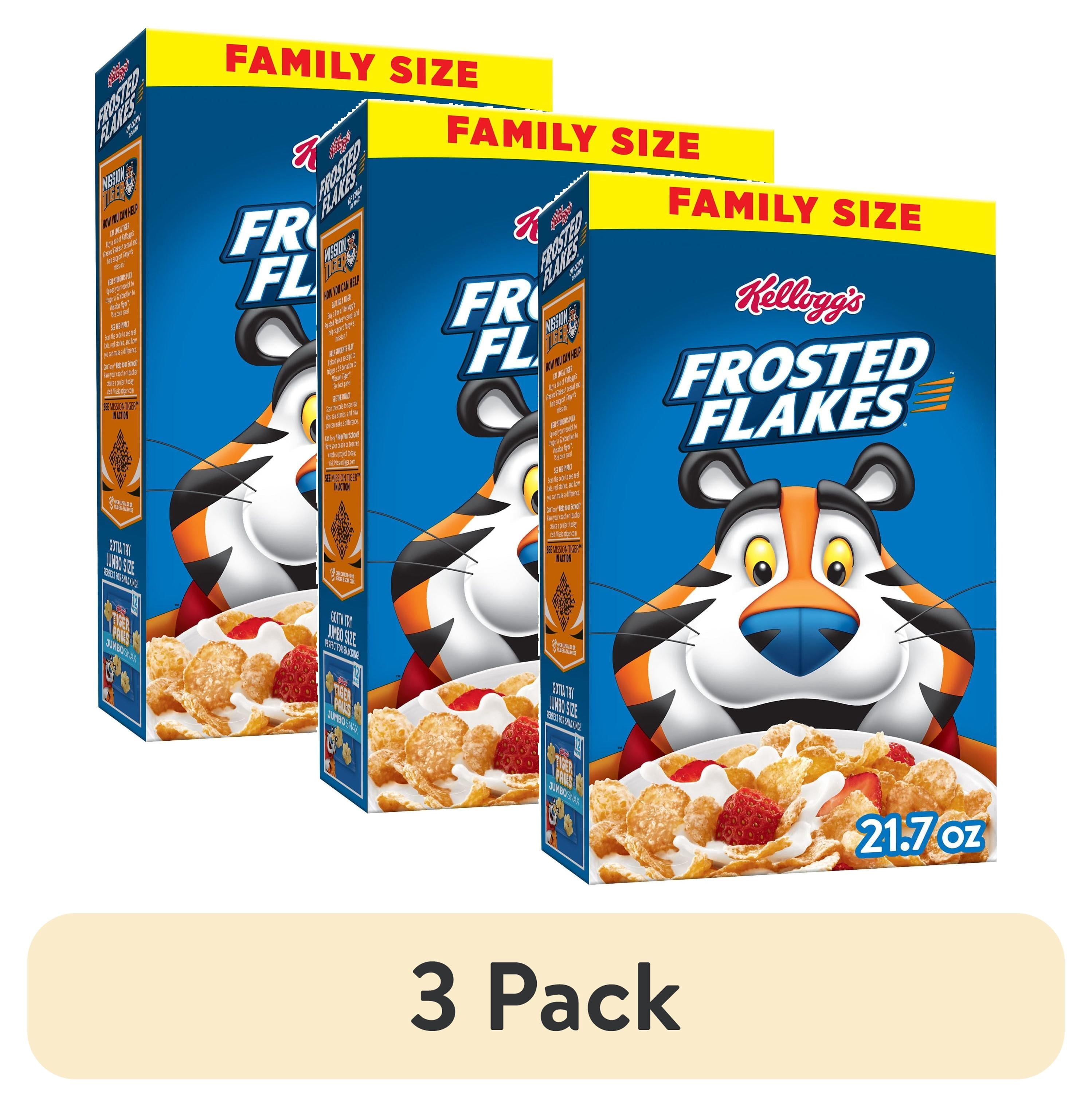 (3 pack) Kellogg's Frosted Flakes Original Breakfast Cereal, Fat Free, Family Size, 21.7 oz