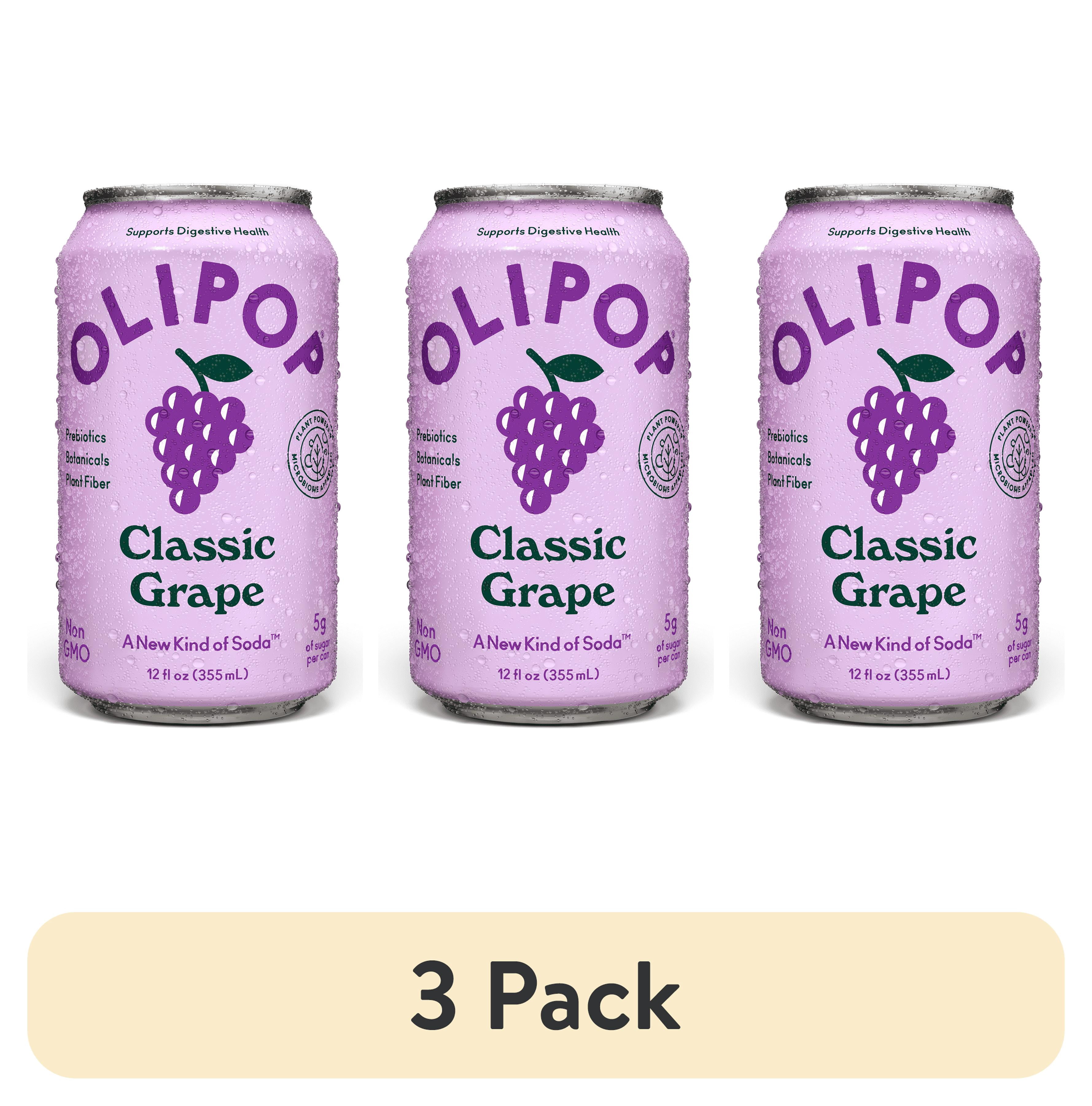 (3 pack) OLIPOP 6g Fiber Prebiotic Soda, Classic Grape, 12 fl oz, Single, Shelf Stable