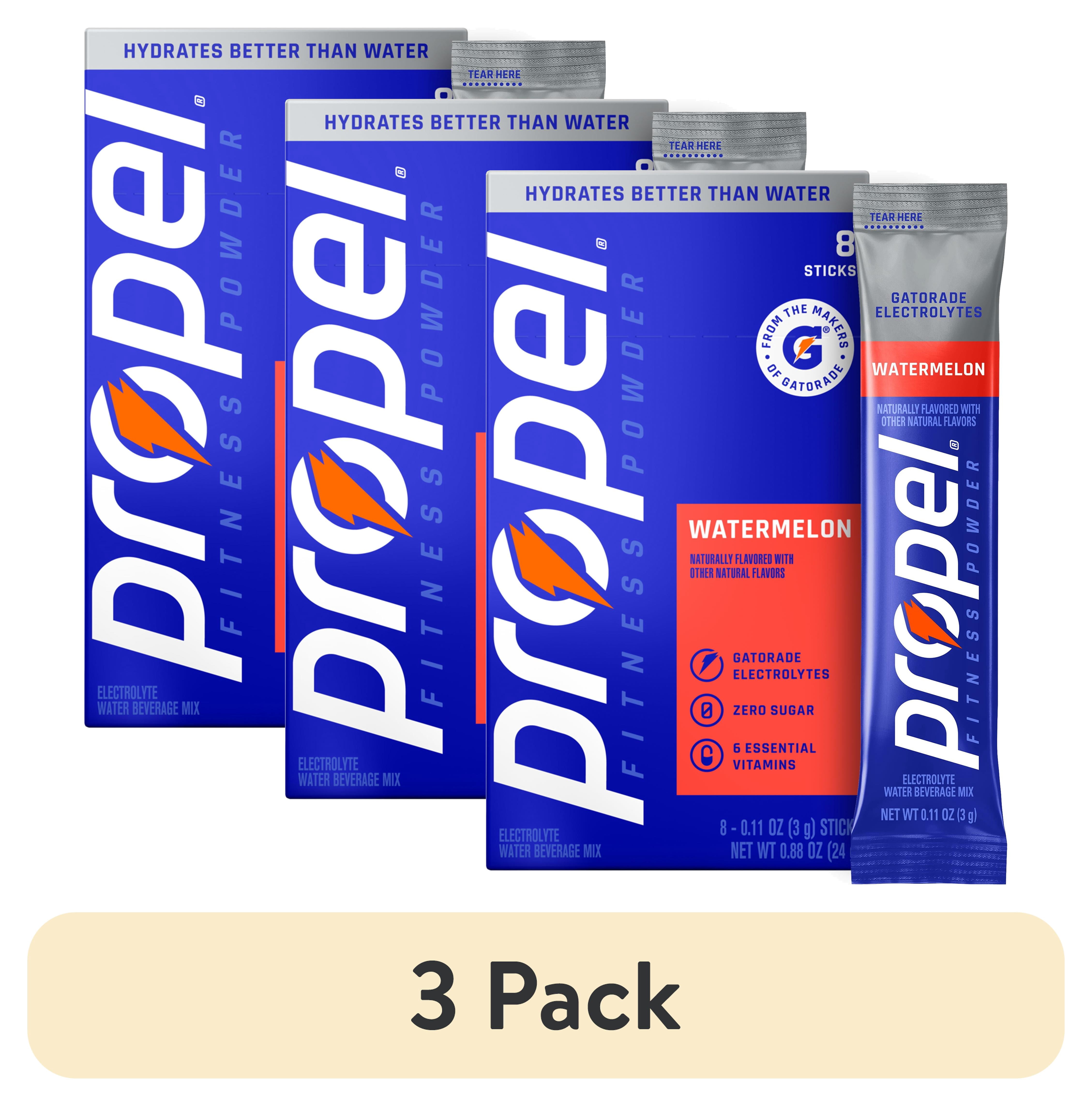 (3 pack) Propel Zero Sugar Watermelon, On the Go Packs, Electrolyte Powder Drink Mix, 0.11 oz, 8 Count packets