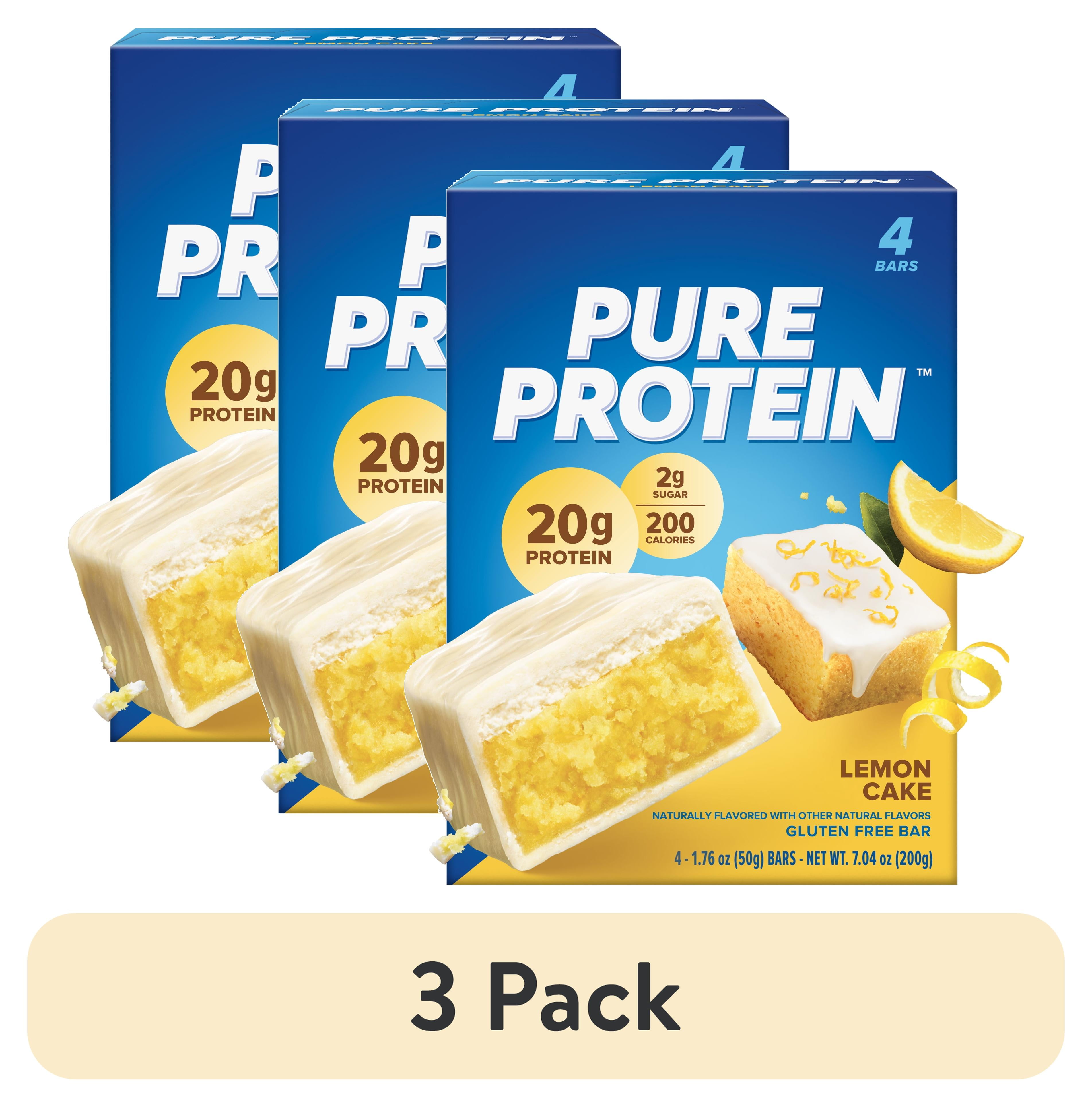 (3 pack) Pure Protein Bars, Lemon Cake, Gluten Free, 20g Protein, 1.76 oz, 4 Count