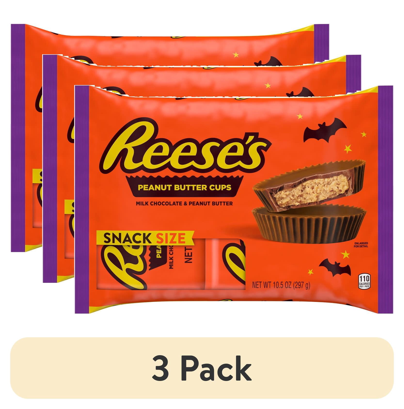 (3 pack) Reese's Milk Chocolate Snack Size Peanut Butter Cups, Halloween Candy Bag, 10.5 oz