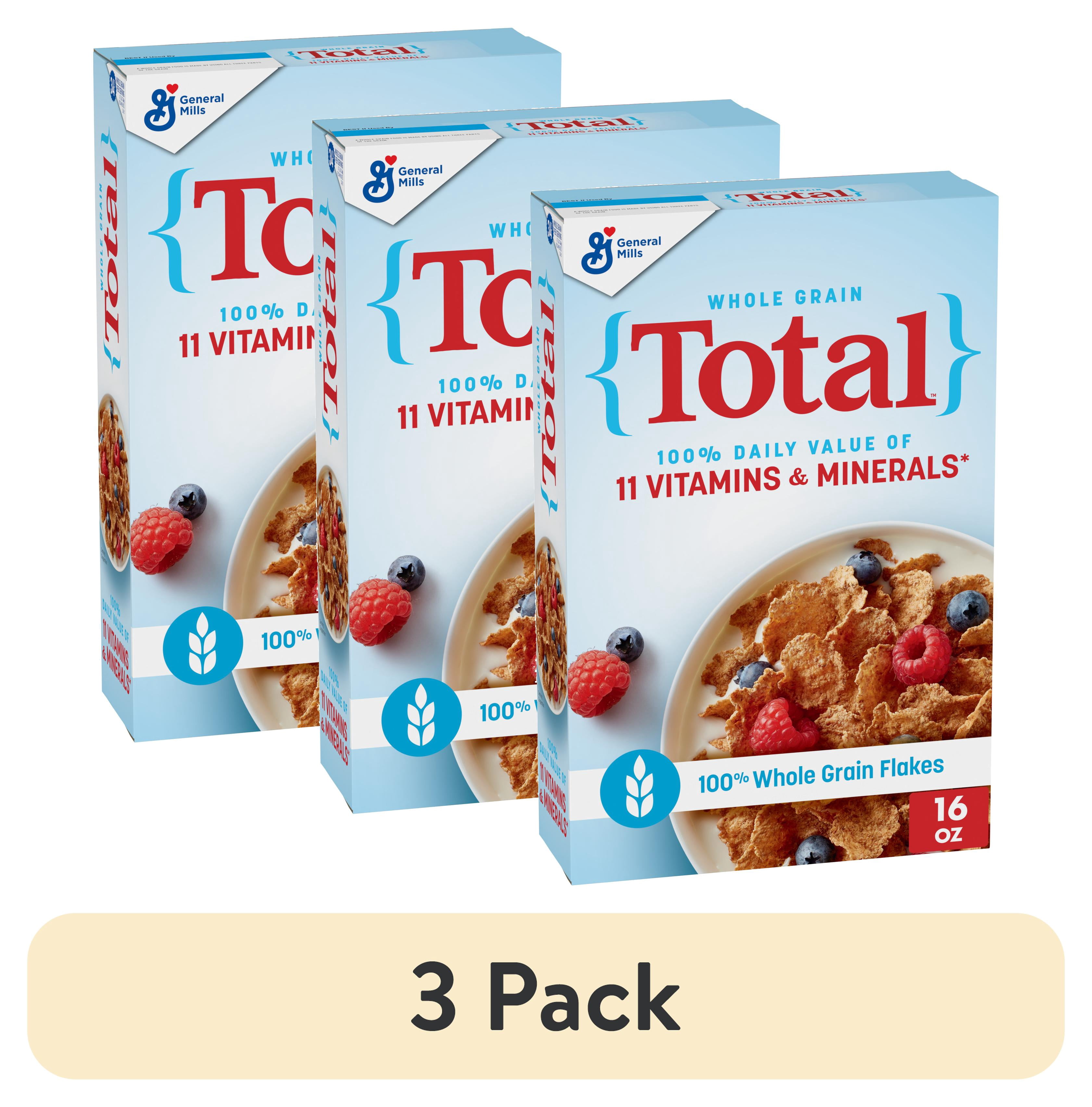 (3 pack) Total Breakfast Cereal, 100% Daily Value of 11 Vitamins and Minerals, 16 oz