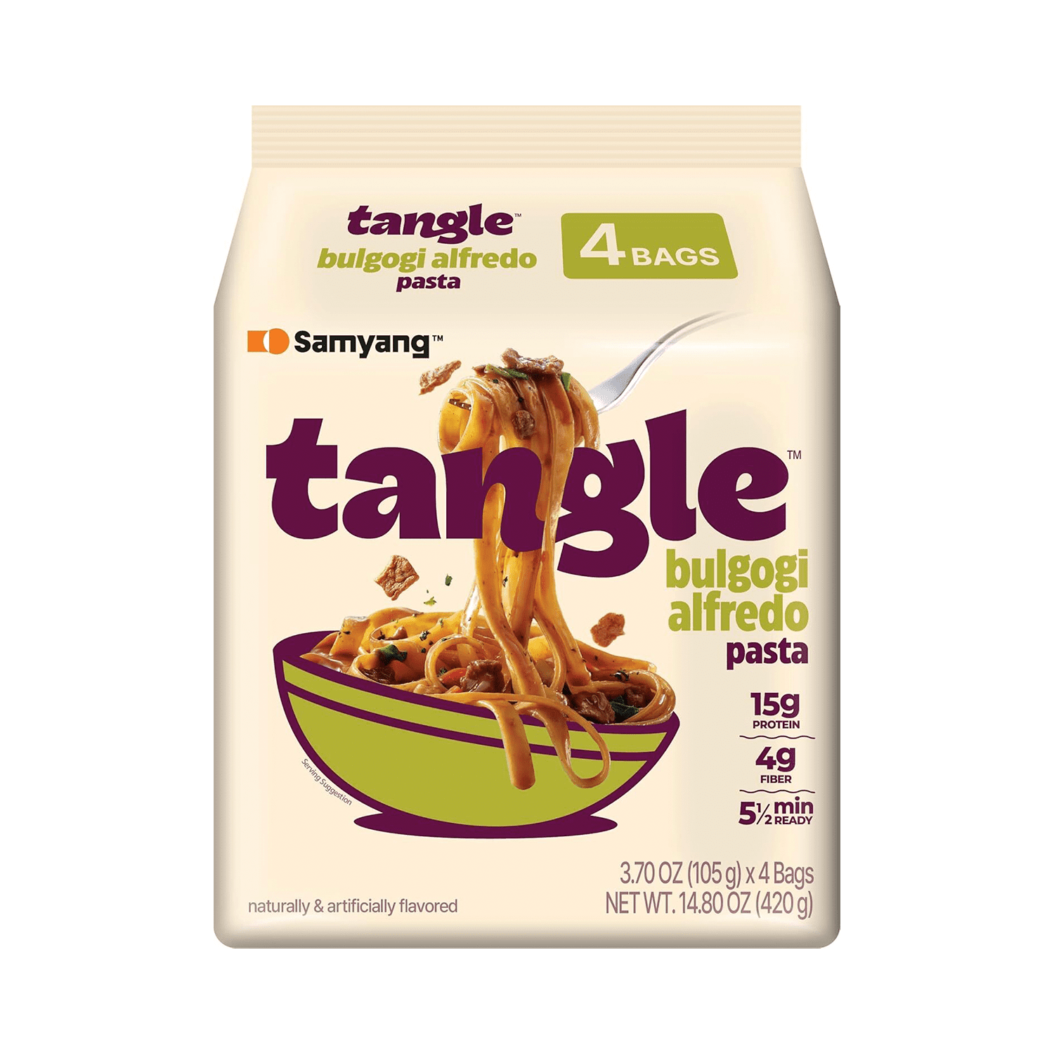 Samyang Tangle Bulgogi Alfredo Instant Pasta, 4 Pack, 3.70 oz Bags