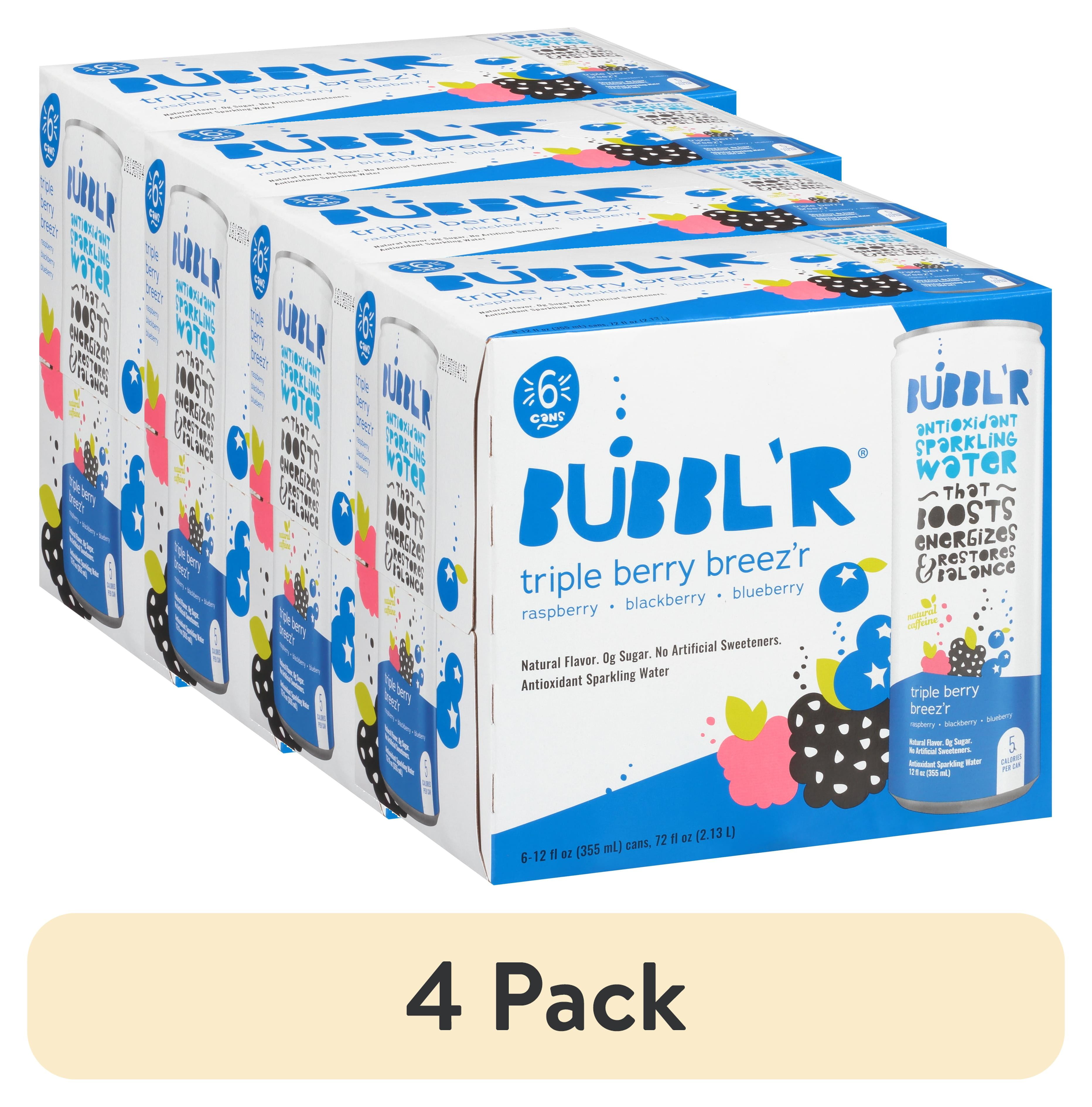 (4 pack) BUBBL'R Antioxidant Sparkling Water, Triple Berry Breez'r, 12 fl oz, 6 Pack Cans