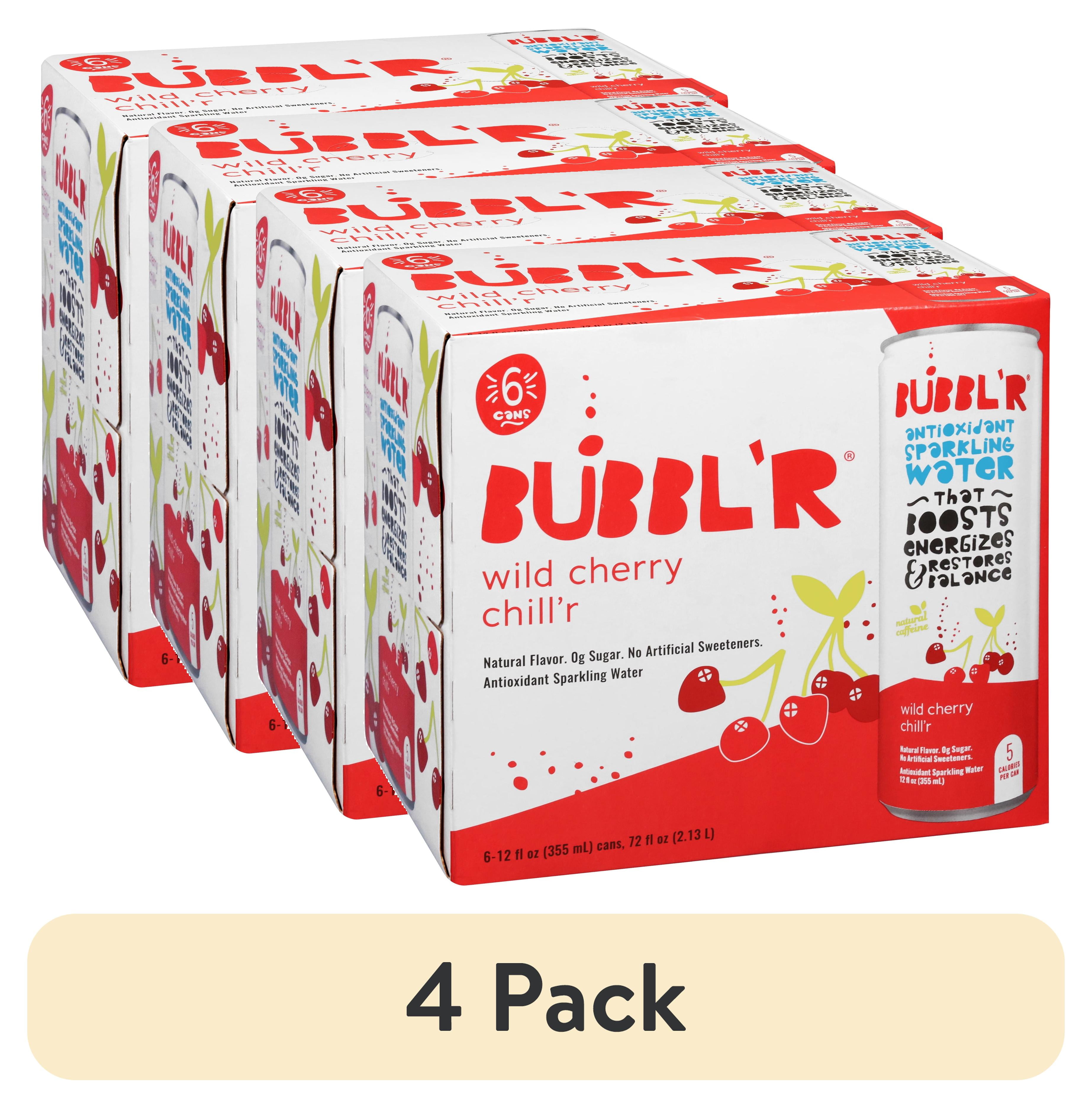 (4 pack) BUBBL'R Antioxidant Sparkling Water, Wild Cherry Chill'r, 12 fl oz, 6 Pack Cans