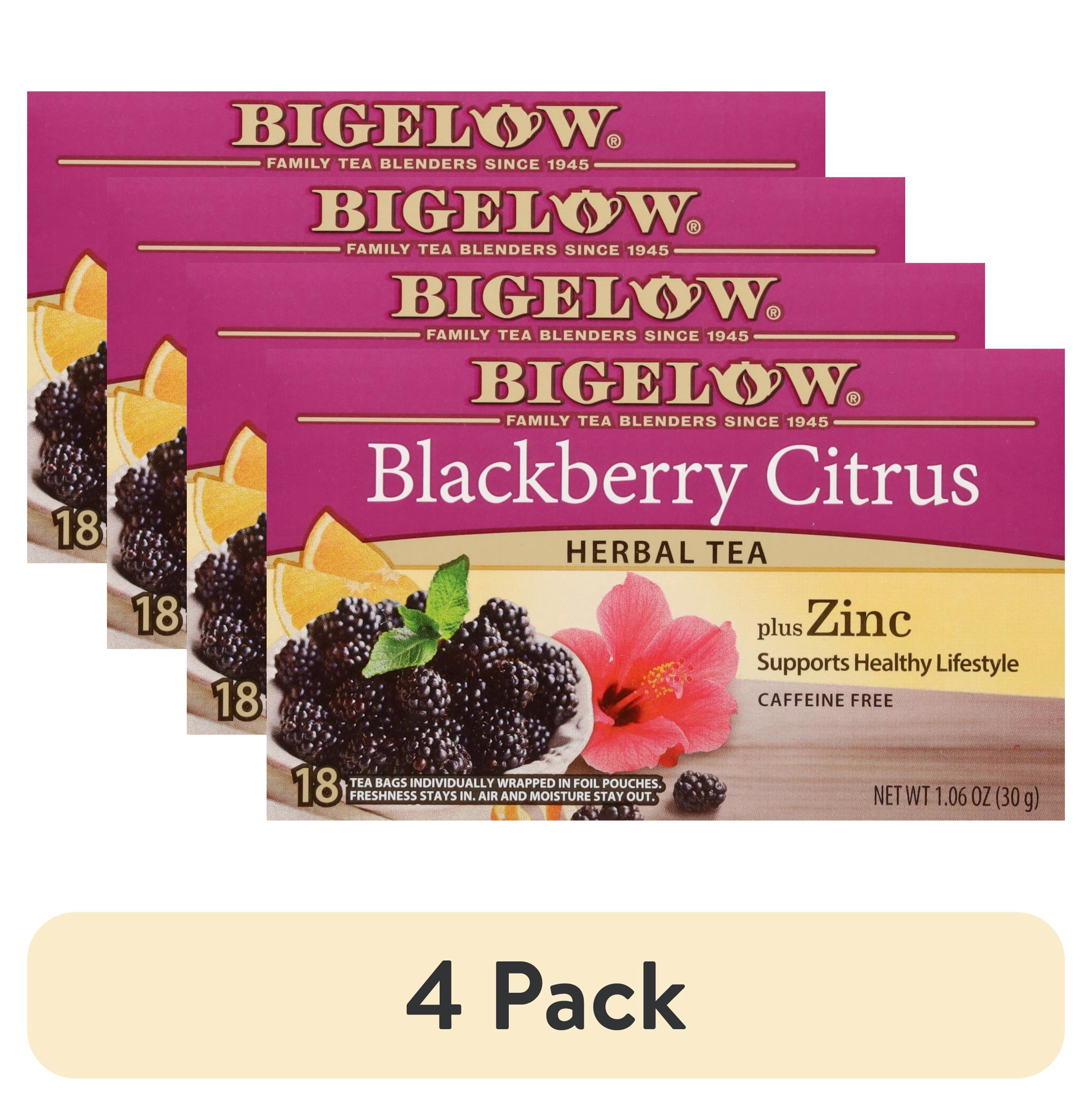 (4 pack) Bigelow Blackberry Citrus Plus Zinc, Caffeine-Free Herbal Tea Bags, 18 Count