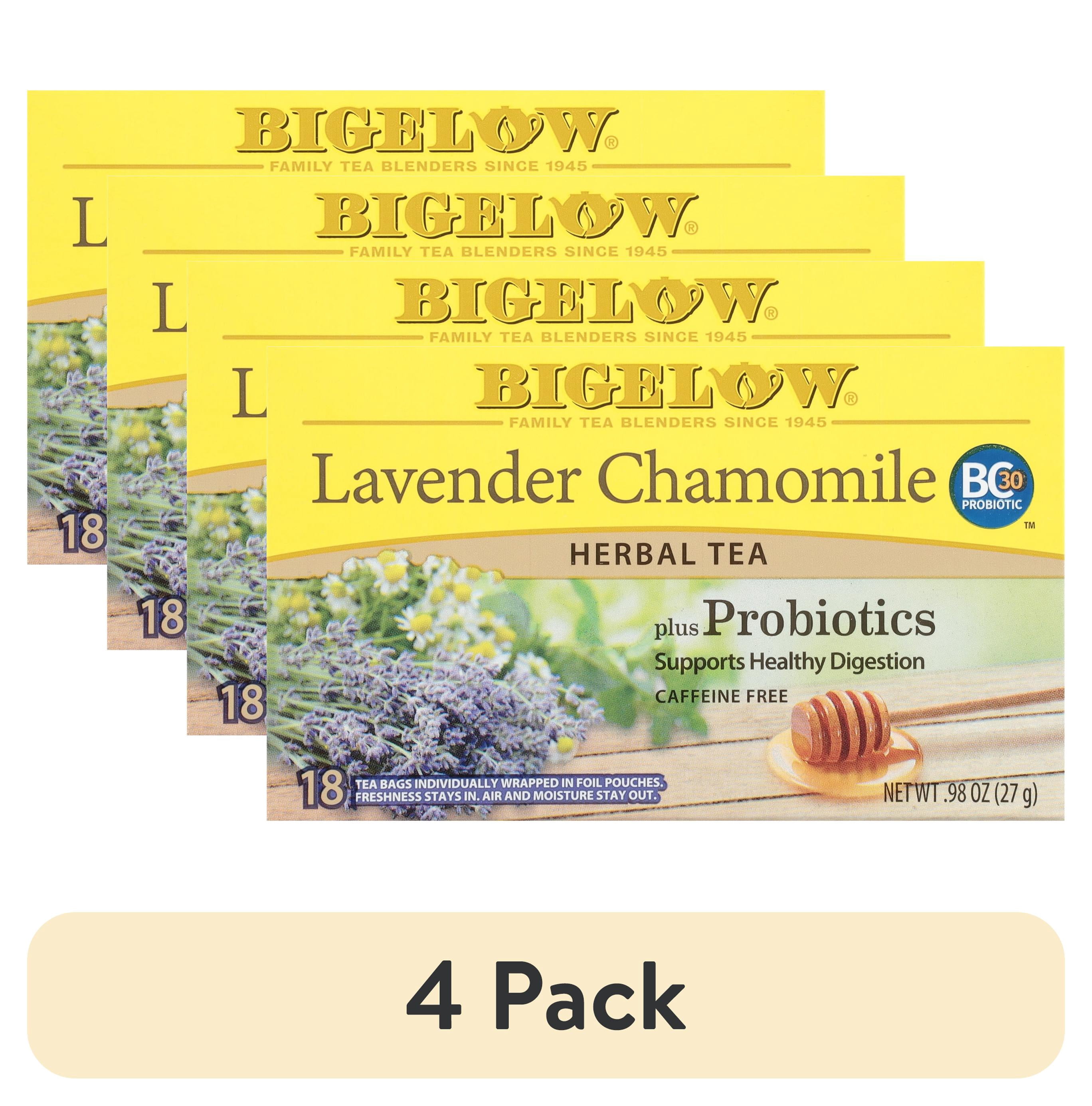(4 pack) Bigelow Lavender Chamomile Plus Probiotics, Caffeine Free, Herbal Tea Bags, 18 Count