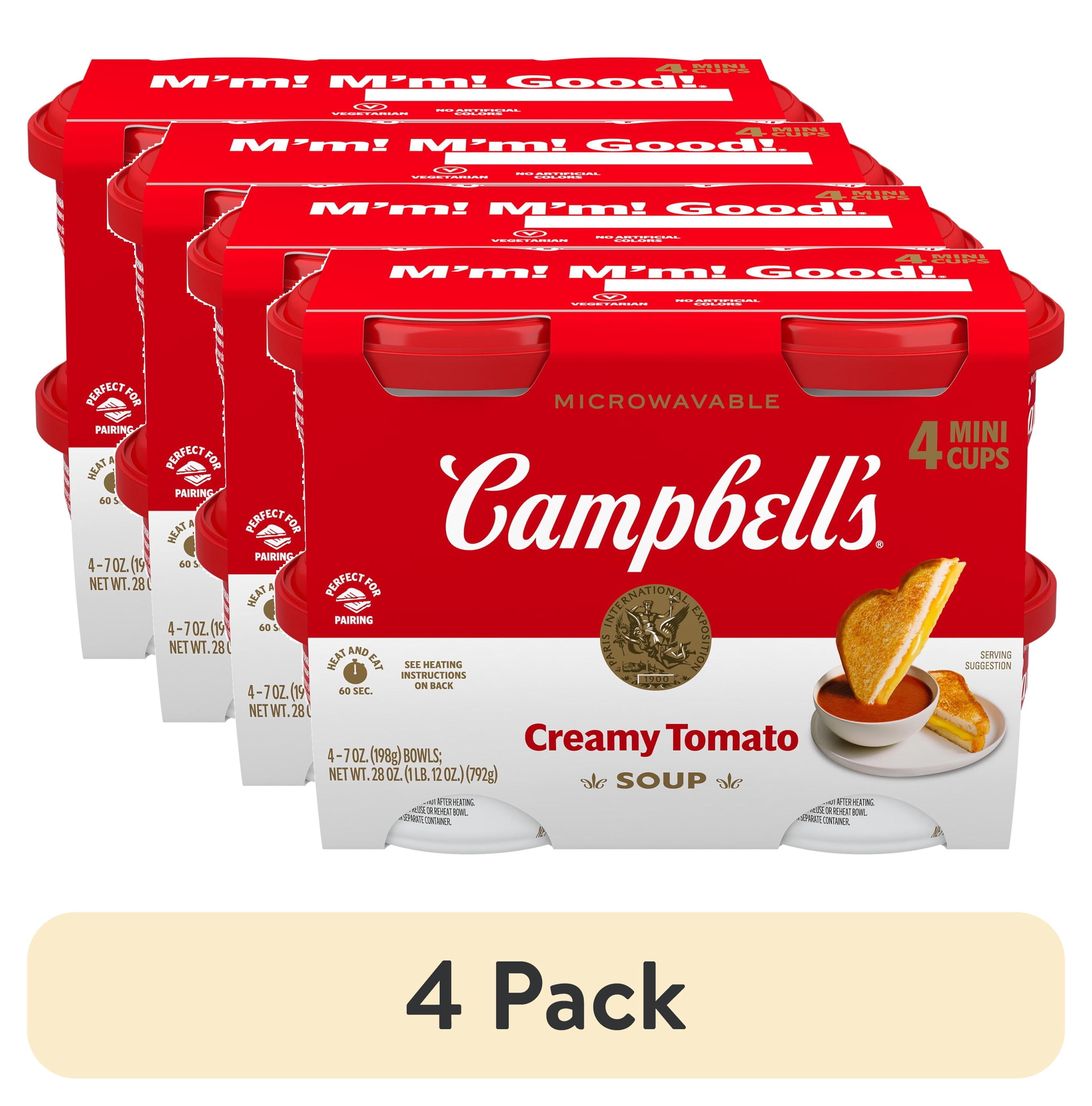 (4 pack) Campbell's Creamy Tomato Soup, 7 oz. Microwavable Bowl (Pack of 4)