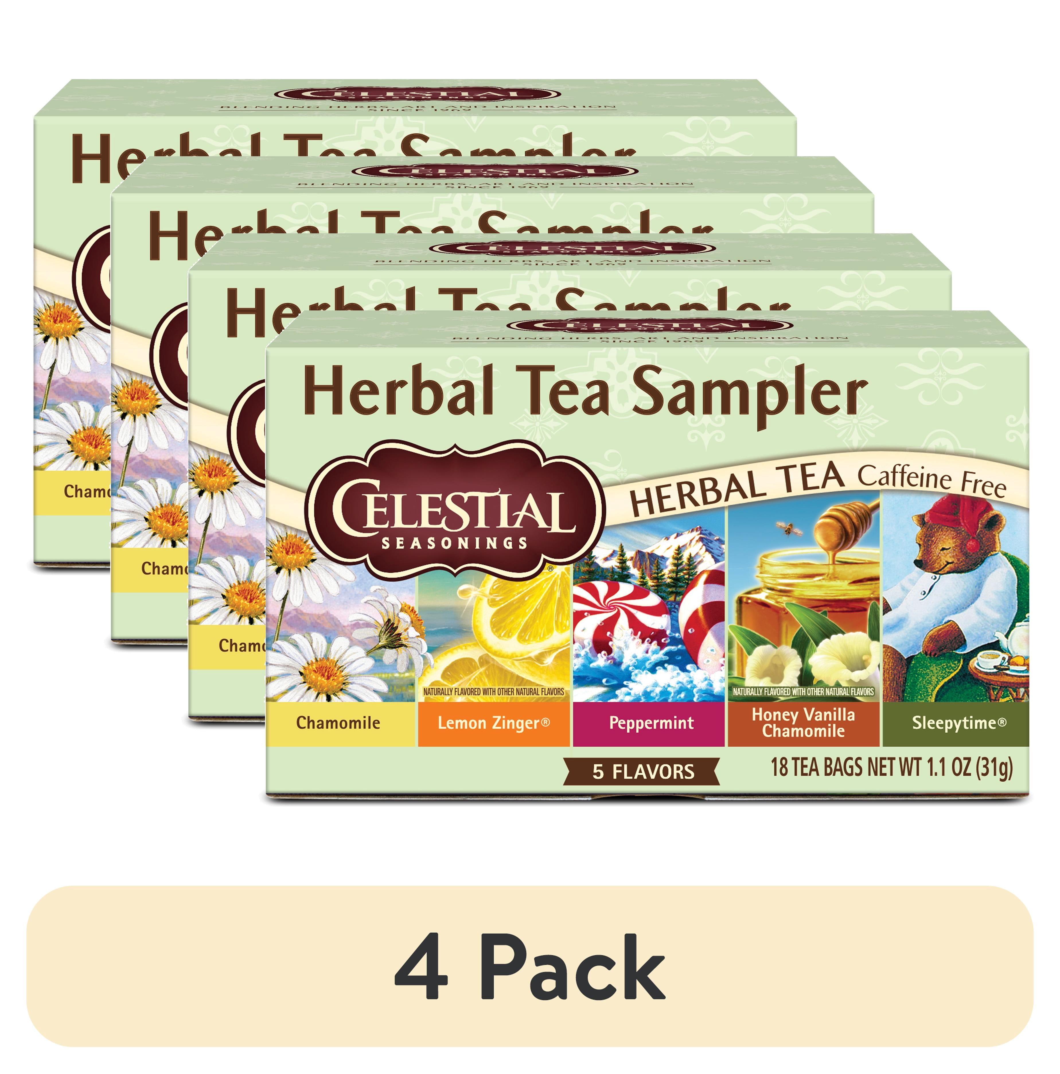(4 pack) Celestial Seasonings Herbal Tea Sampler, Caffeine-Free Herbal Tea Bags (18 Count)