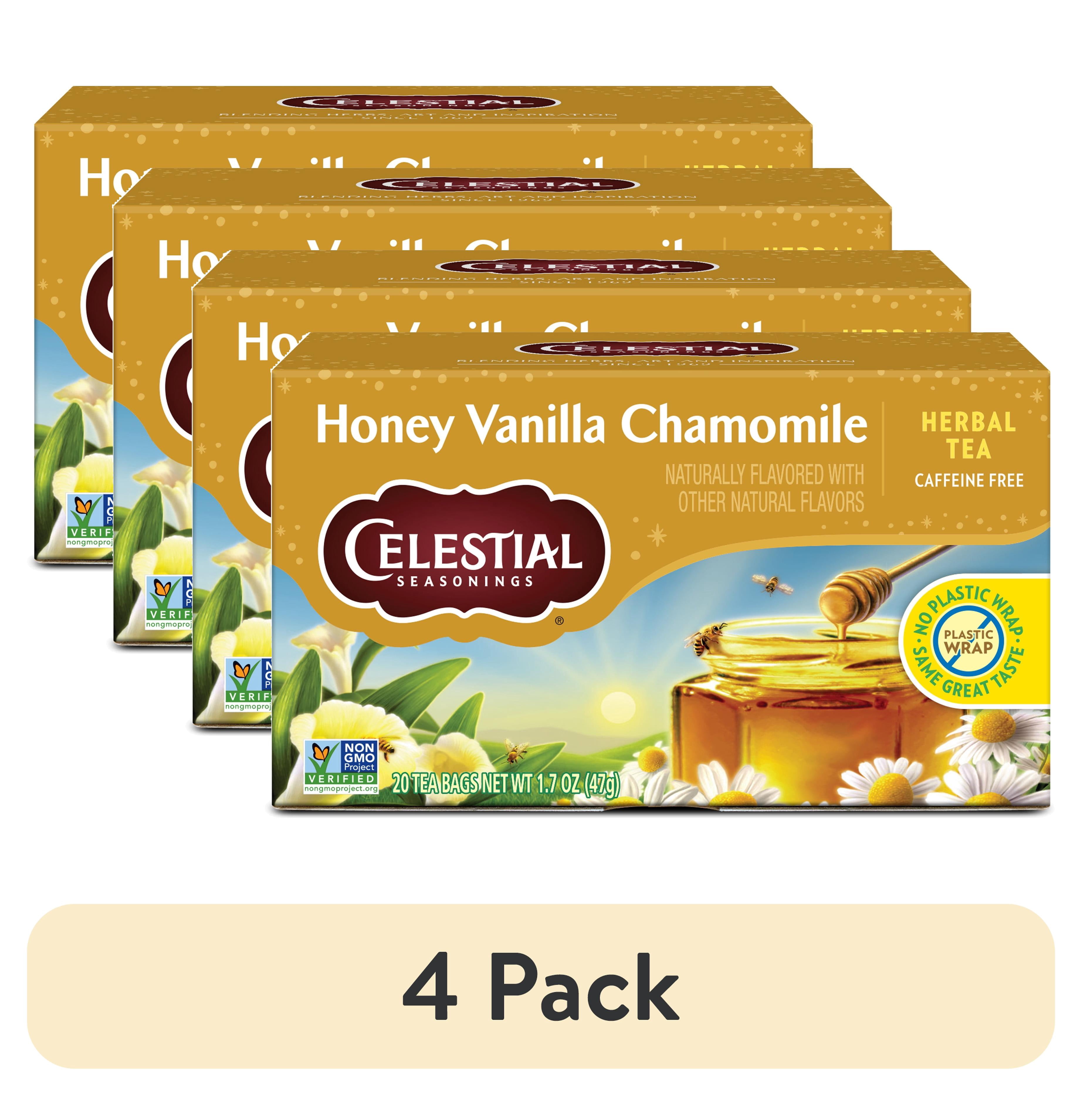 (4 pack) Celestial Seasonings Honey Vanilla Chamomile Caffeine-Free Herbal Tea Bags (20 Count)