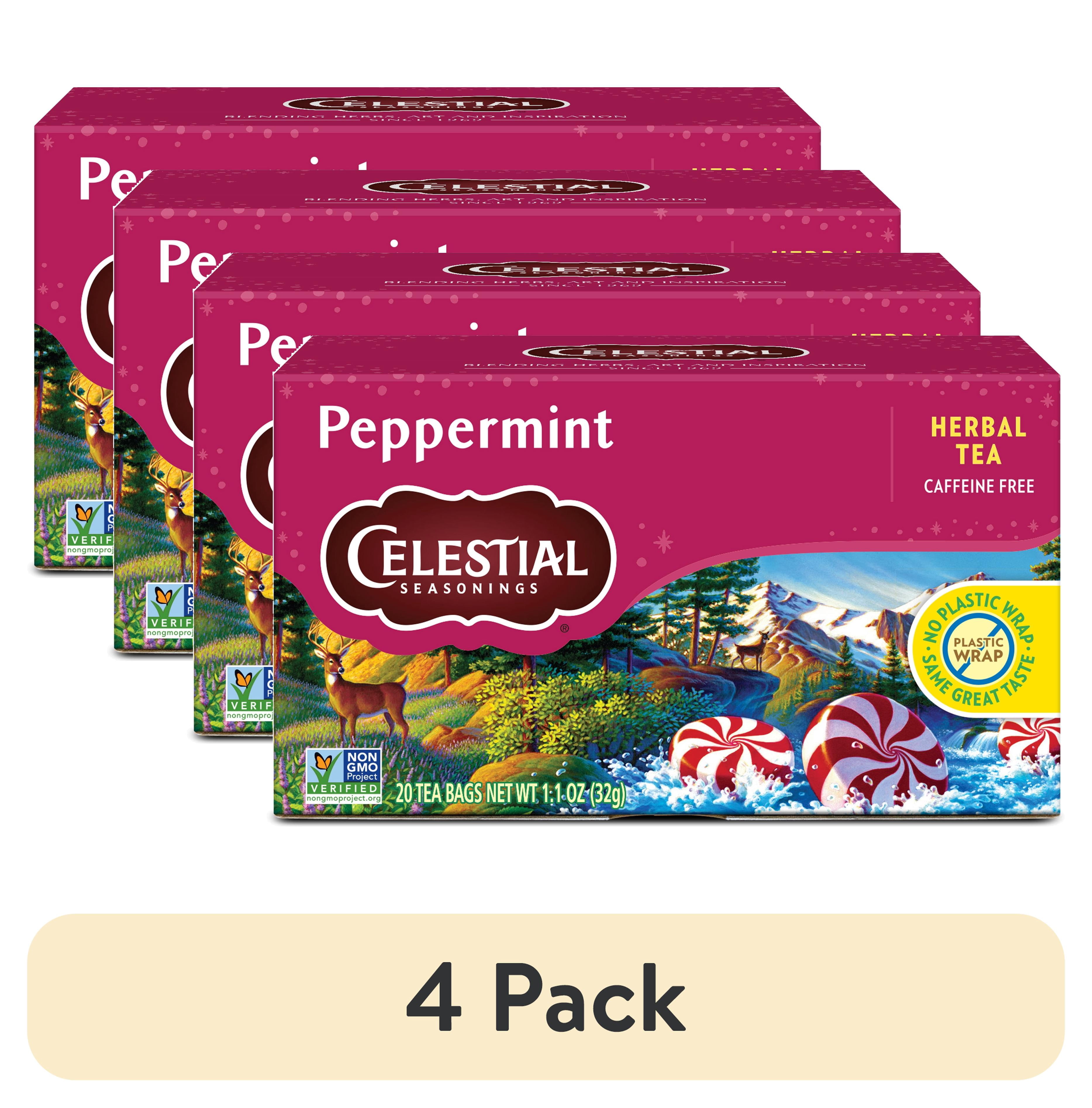 (4 pack) Celestial Seasonings Peppermint Caffeine-Free Herbal Tea Bags (20 Count)