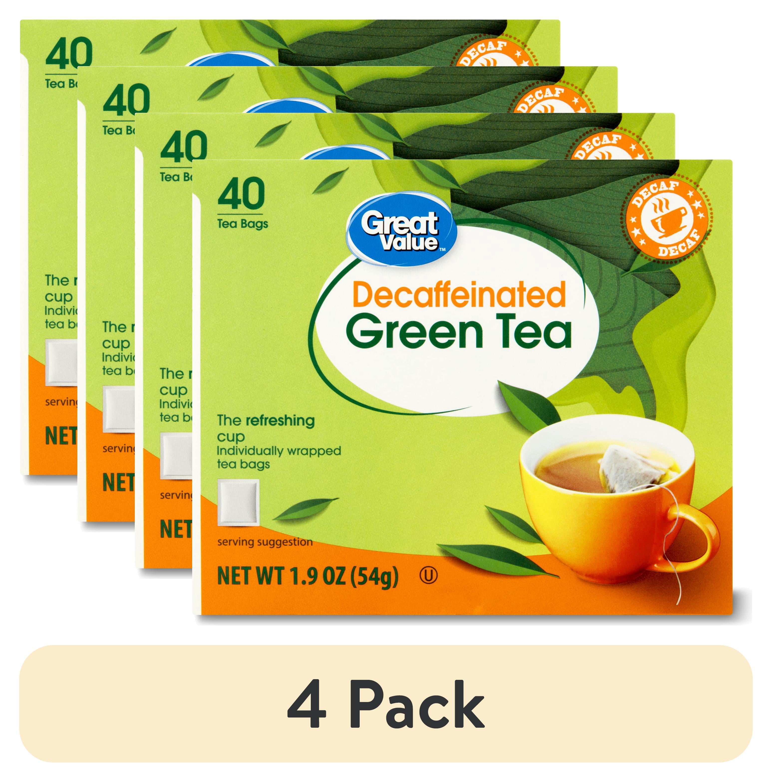 (4 pack) Great Value Decaffeinated Green Tea Bags, 1.9 oz, 40 Count