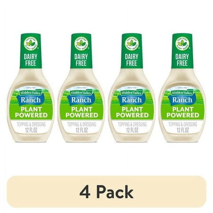 (4 pack) Hidden Valley Ranch Dairy Free Plant Powered Salad Dressing & Condiment, 12 fl oz Bottle