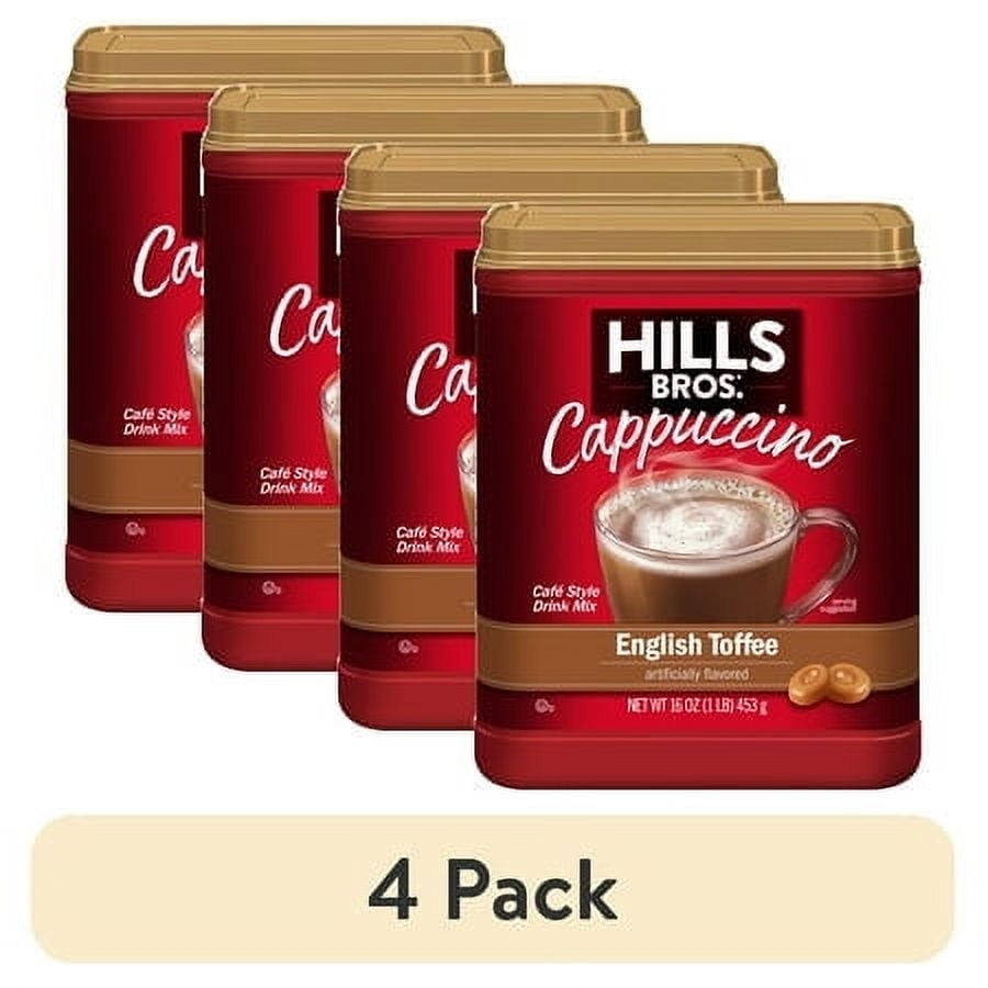 (4 pack) Hills Bros. English Toffee Cappuccino Instant Coffee Mix, 16 Ounce Canister