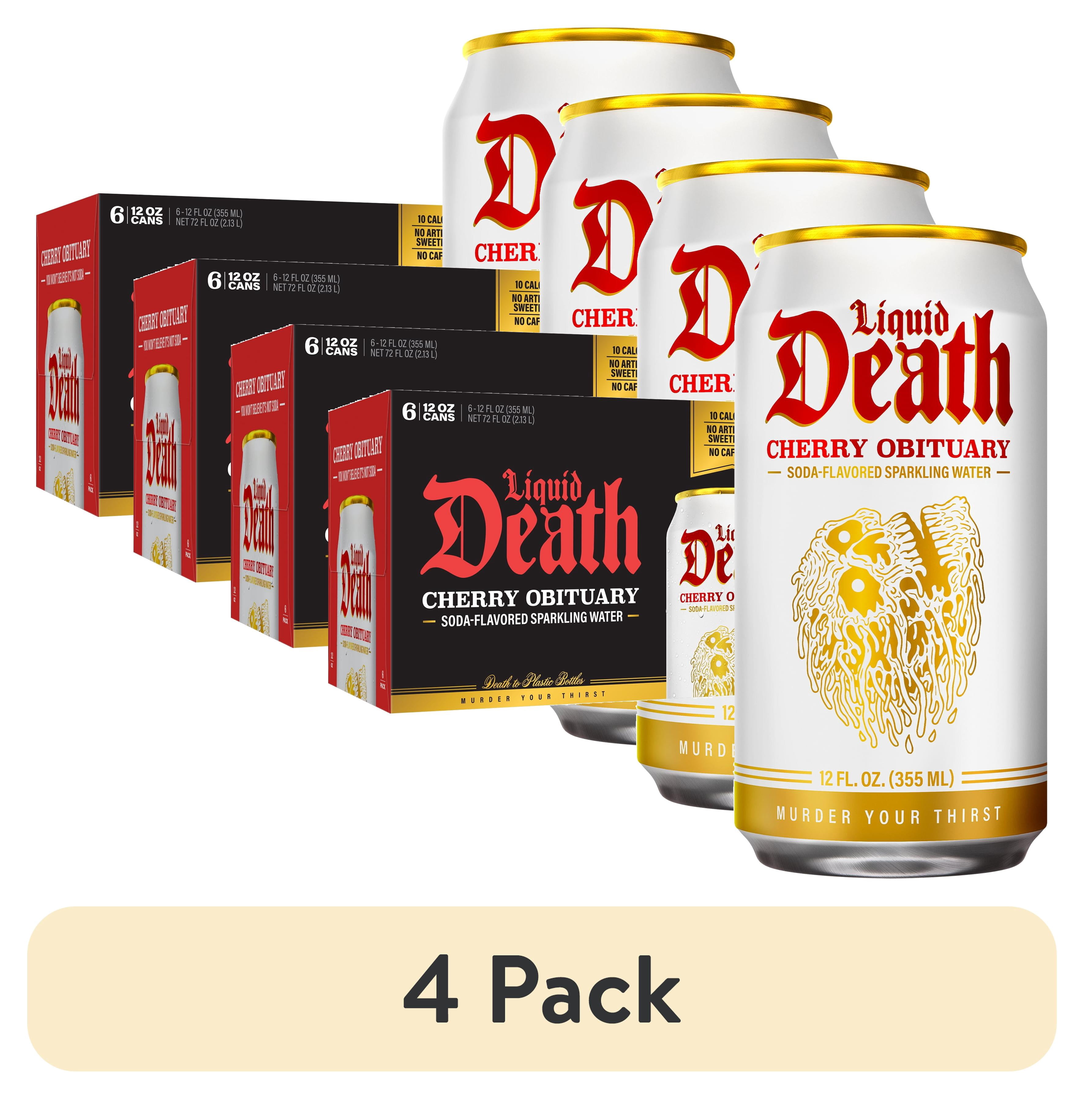 (4 pack) Liquid Death, Cherry Obituary, Soda-Flavored Sparkling Water, 6-Pack (12 fl oz Cans), Low Sugar, Huge Flavor and No Artificial Sweeteners
