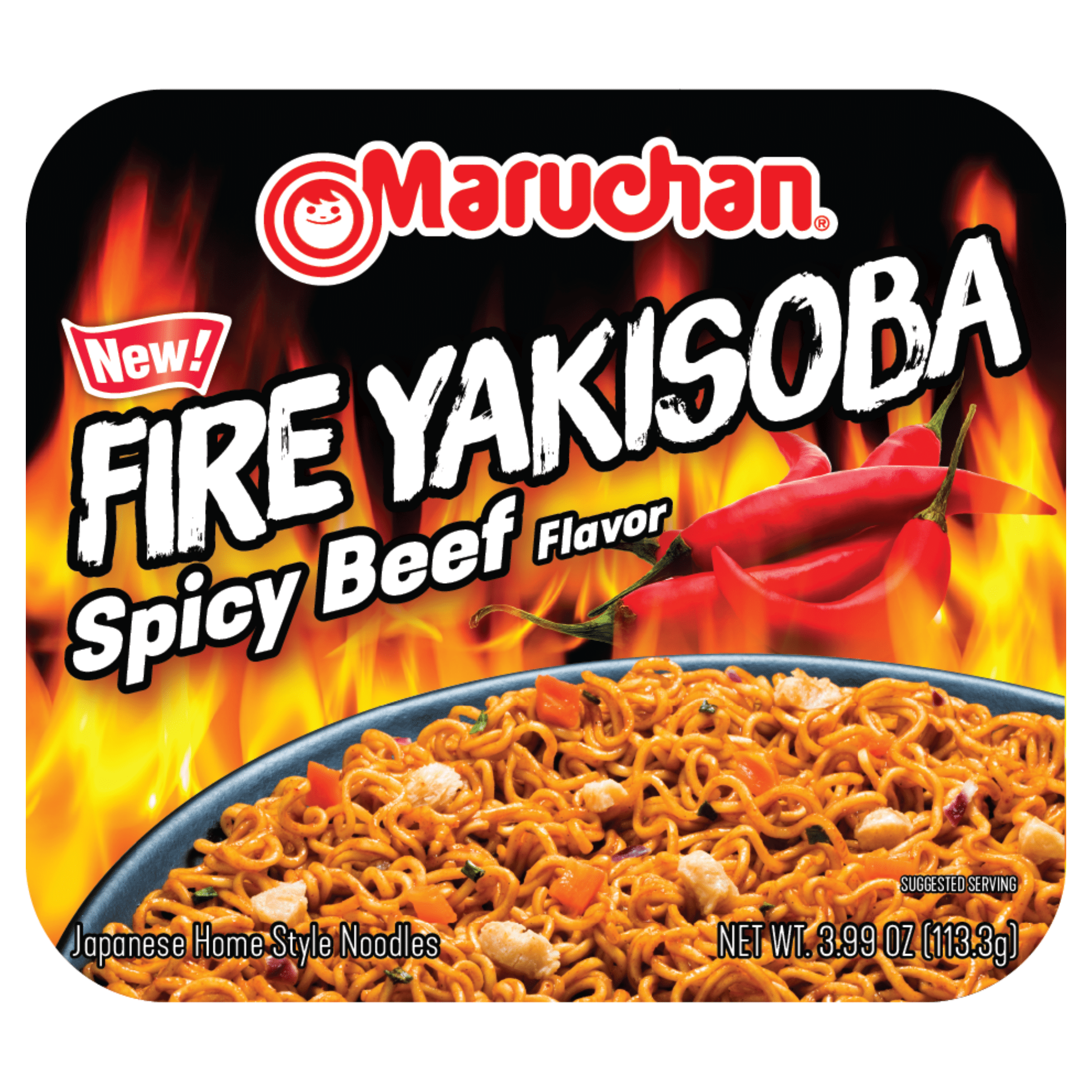 (4 pack) Maruchan Yakisoba Fire Spicy Beef Flavor Noodles, Shelf Stable, 3.99 oz Package