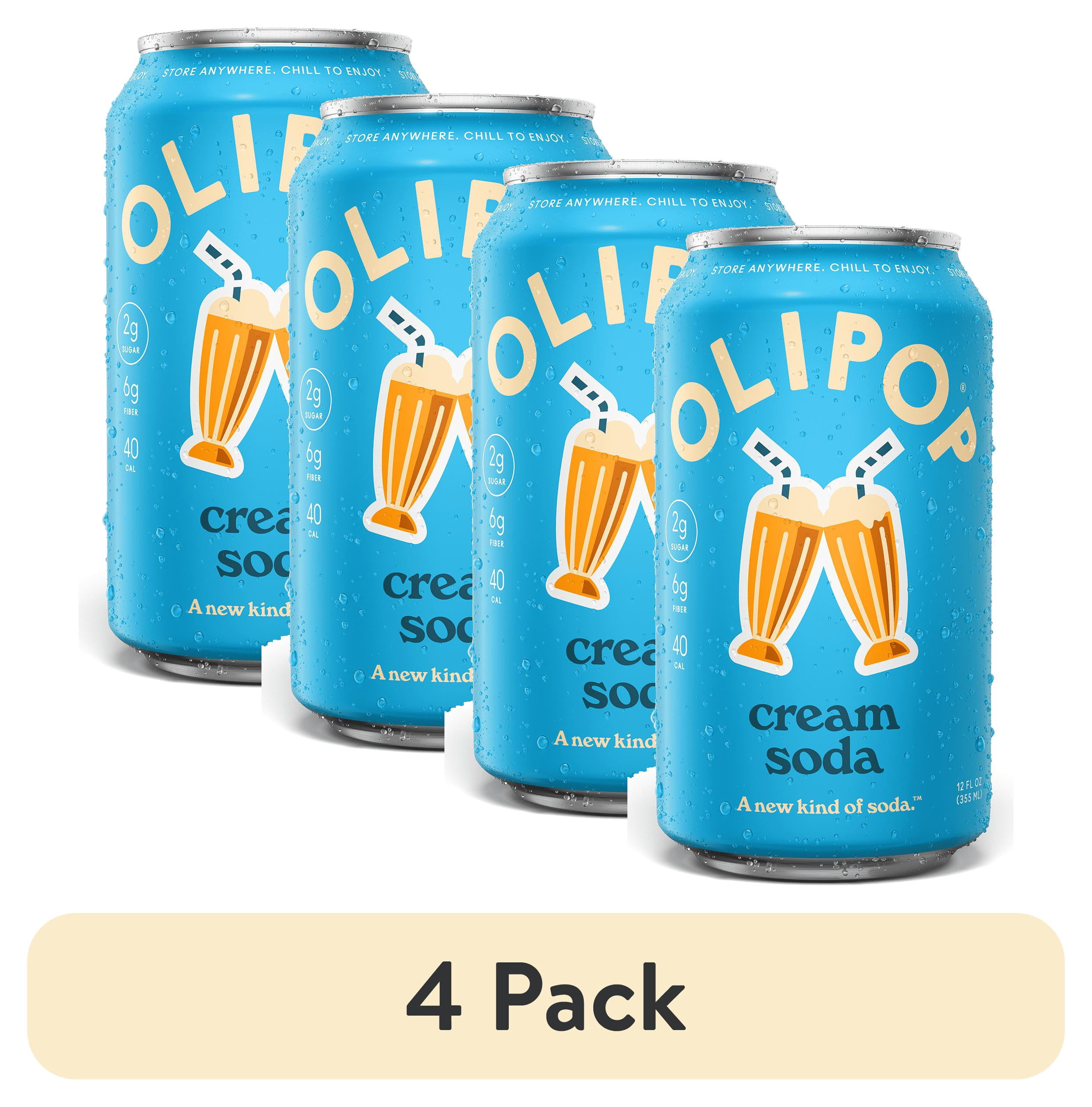 (4 pack) OLIPOP 6g Fiber Prebiotic Soda, Cream Soda, 12 fl oz, Single, Shelf Stable