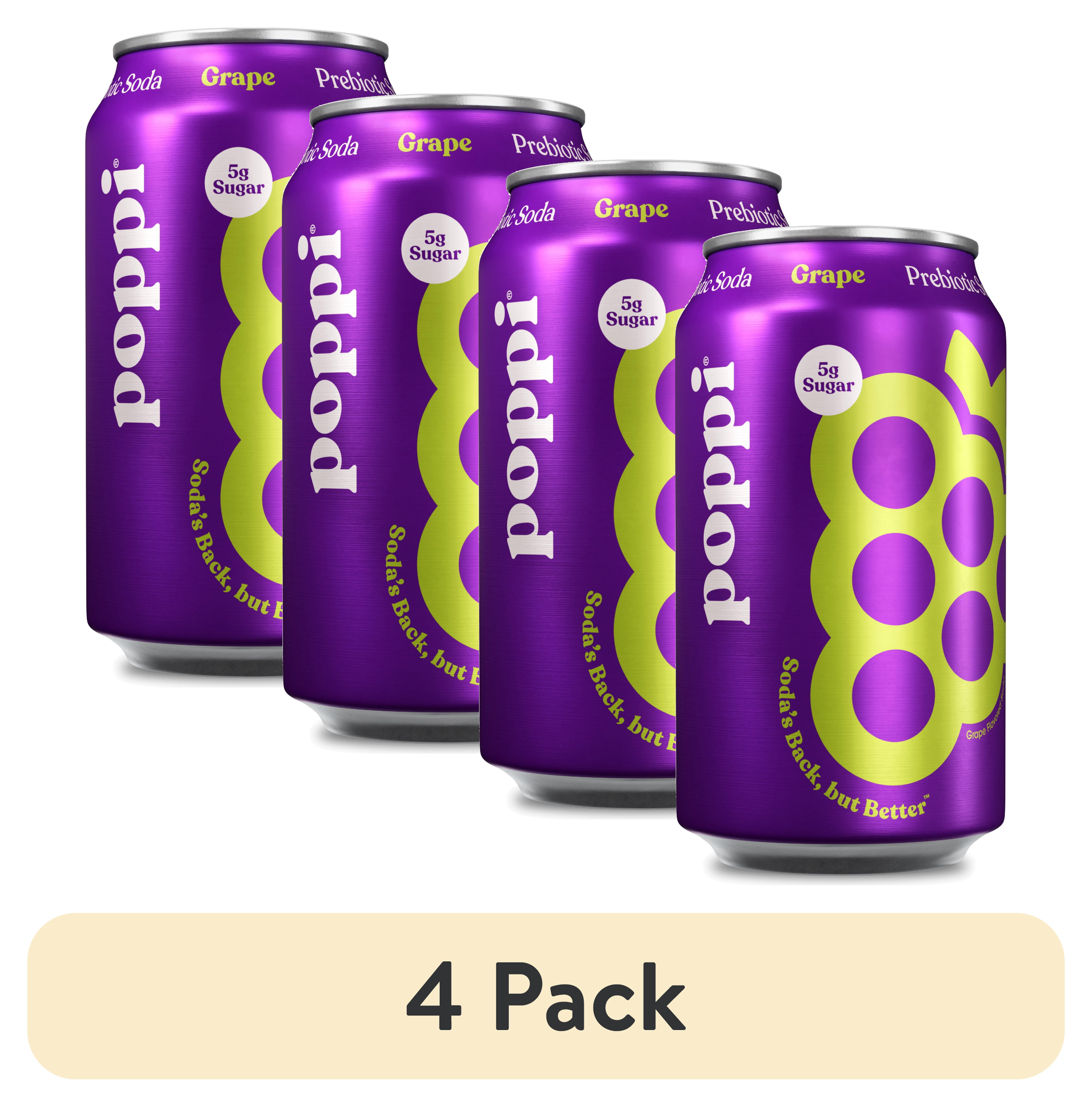 (4 pack) poppi Grape Prebiotic Soda, 12 fl oz, 1 Pack Can