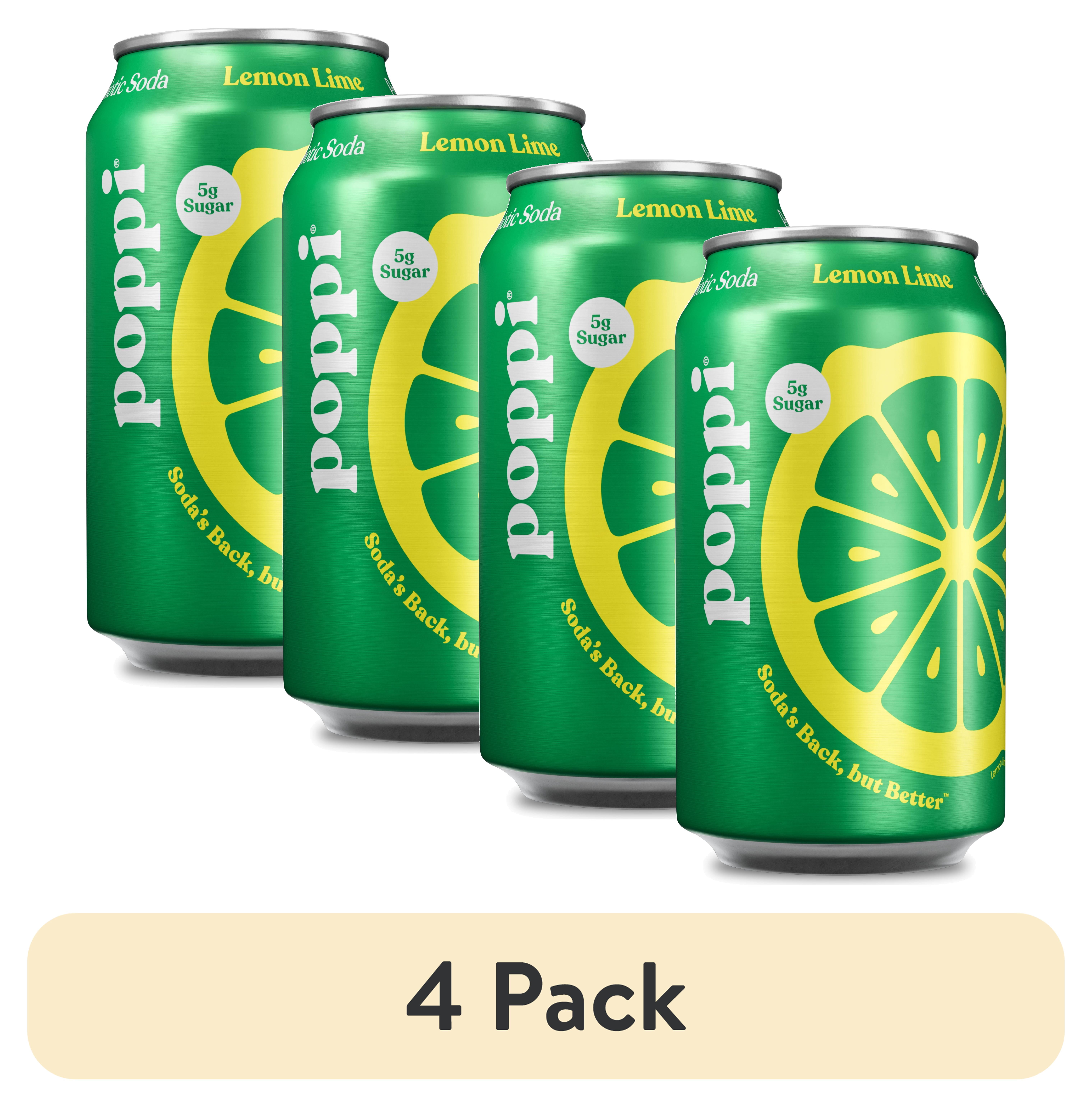 (4 pack) poppi Lemon Lime Prebiotic Soda, 12 fl oz, 1 Pack Can