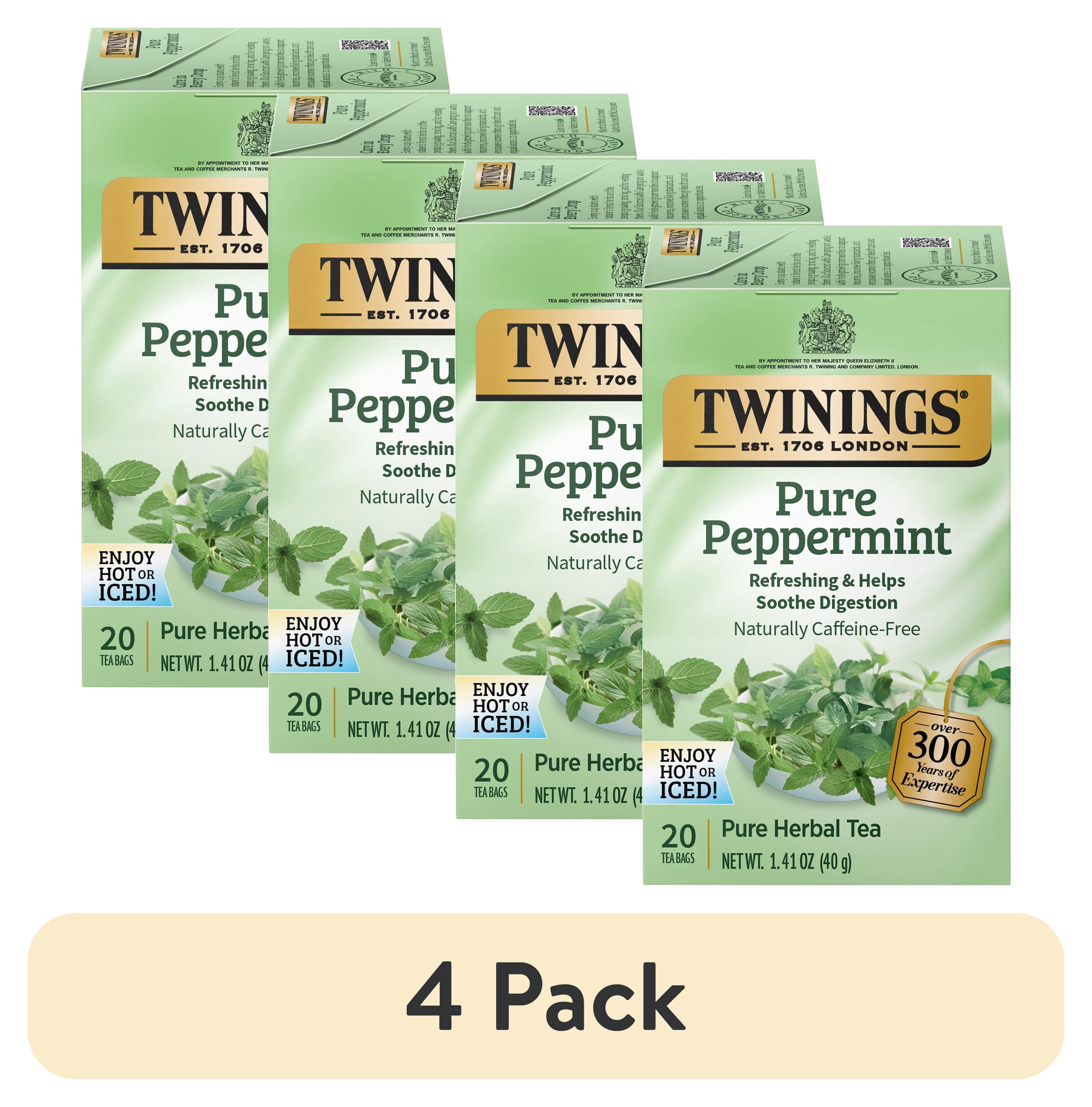 (4 pack) Twinings of London Pure Peppermint Herbal Tea Bags , 20 Ct., 1.41 oz.
