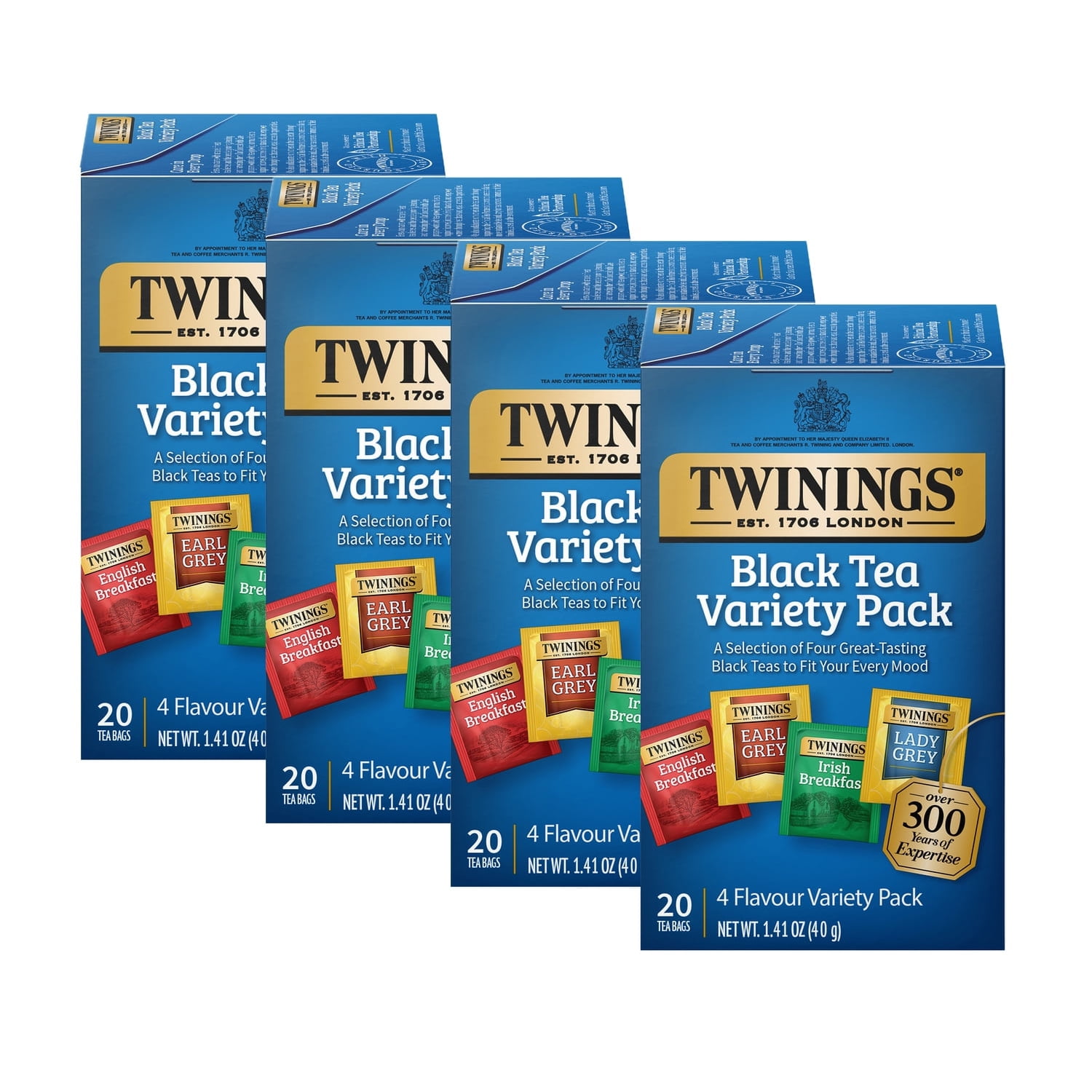 (4 pack) Twinings of London Variety Pack Black Tea Bags , 20 Ct., 1.41 oz.