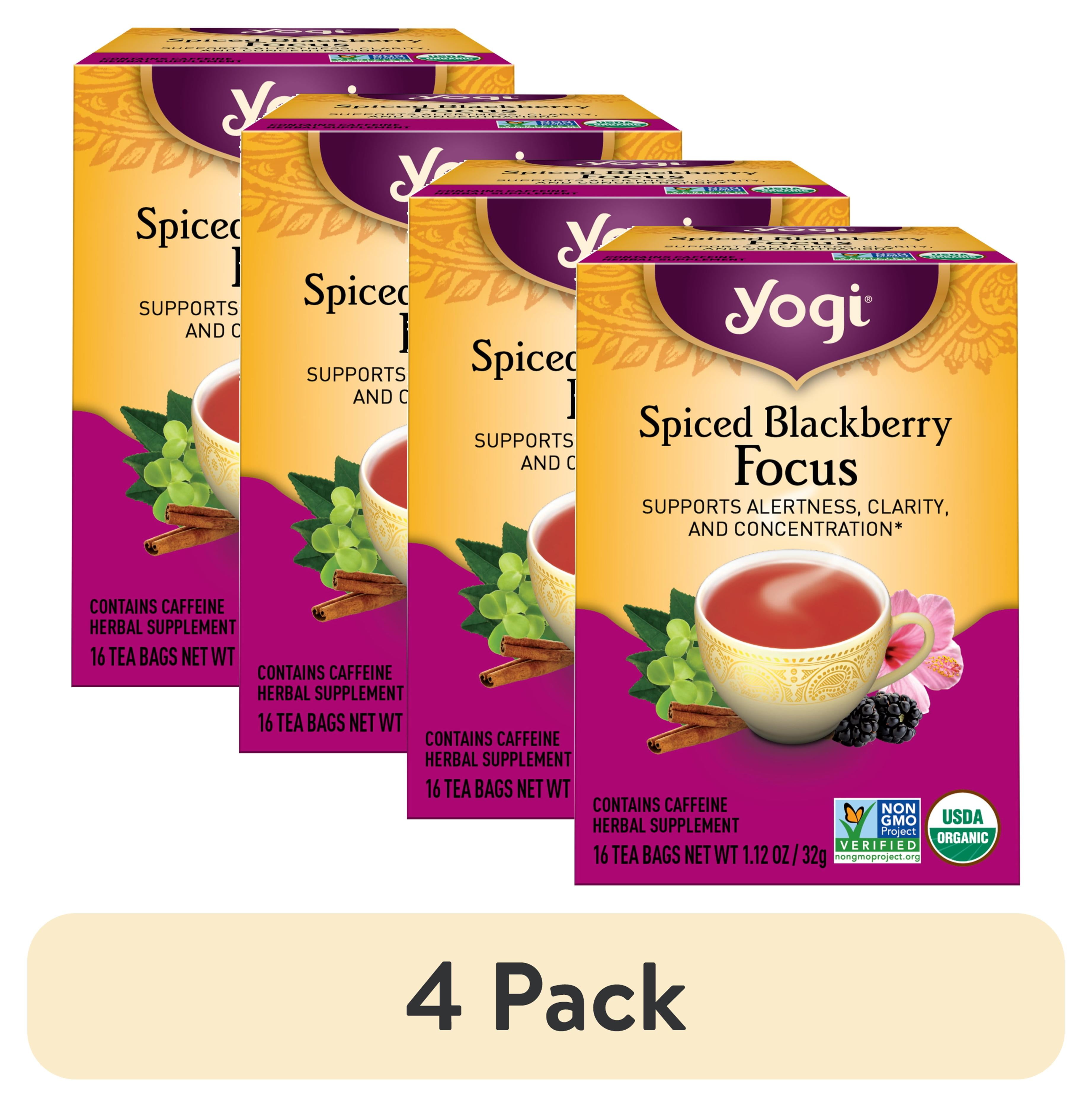(4 pack) Yogi Spiced Blackberry Focus, Organic Black Tea Bags, 16 Count