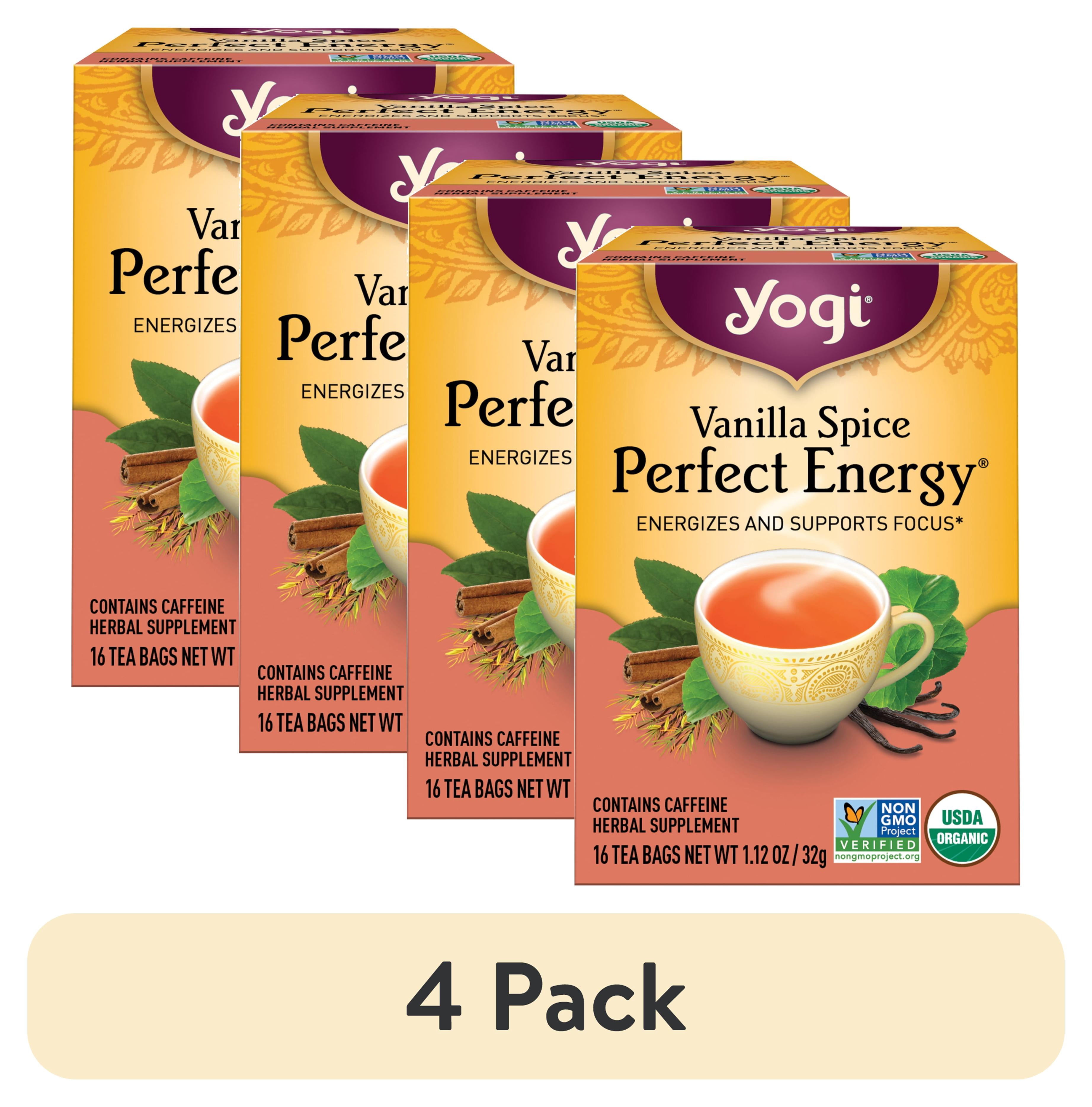 (4 pack) Yogi Vanilla Spice Perfect Energy, Organic Black Wellness Tea Bags, 16 Count