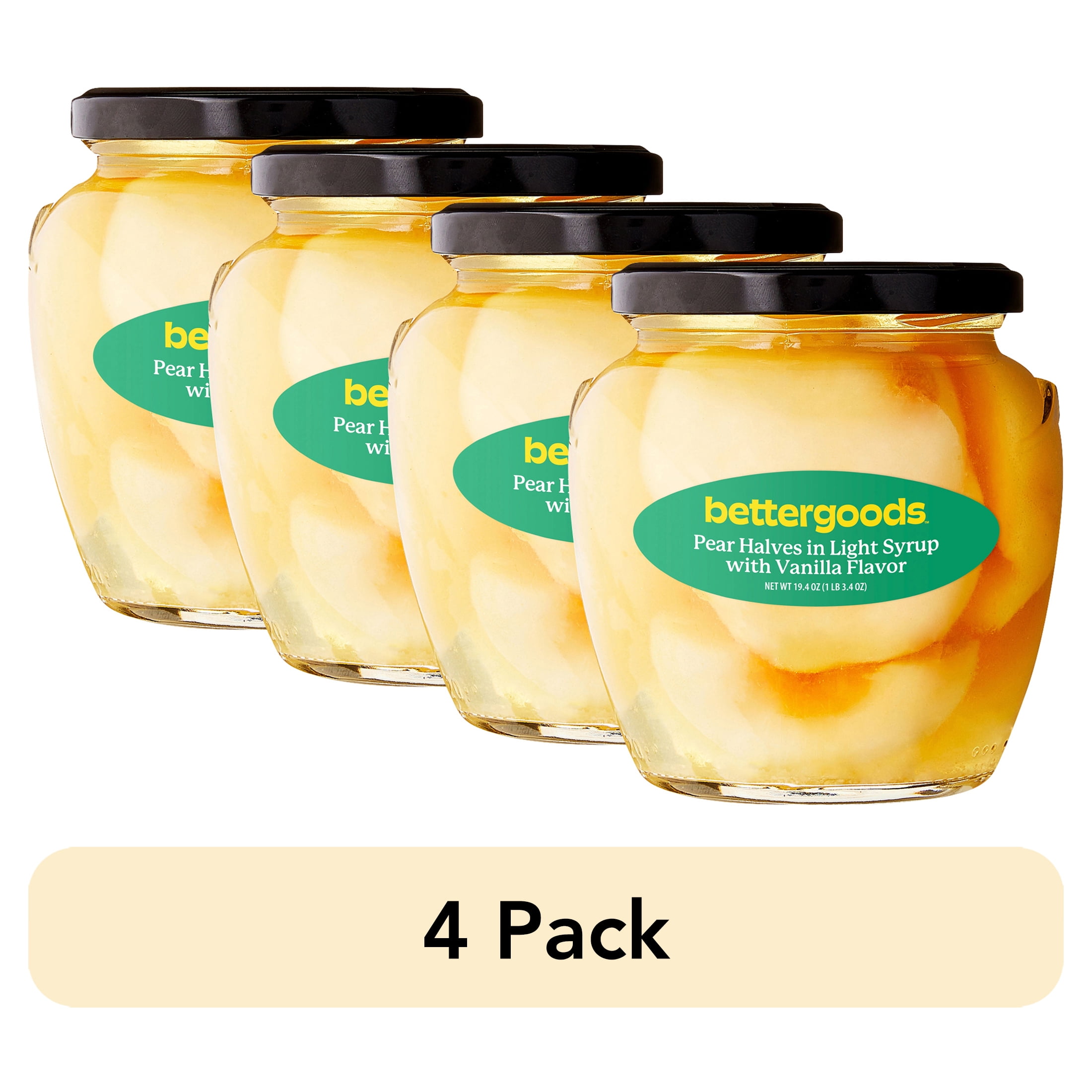 (4 pack) bettergoods Pear Halves in Light Syrup with Vanilla Flavor, 19.4 oz