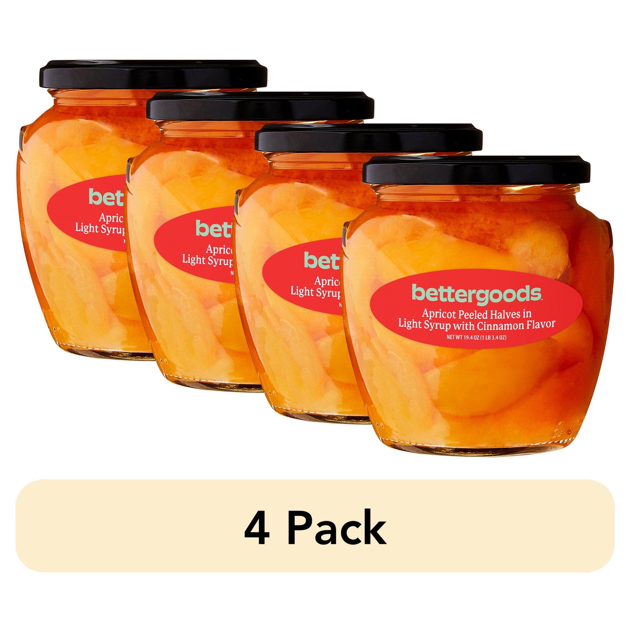 (4 pack) bettergoods Peeled Apricot Halves in Light Syrup with Cinnamon Flavor, 19.4 oz