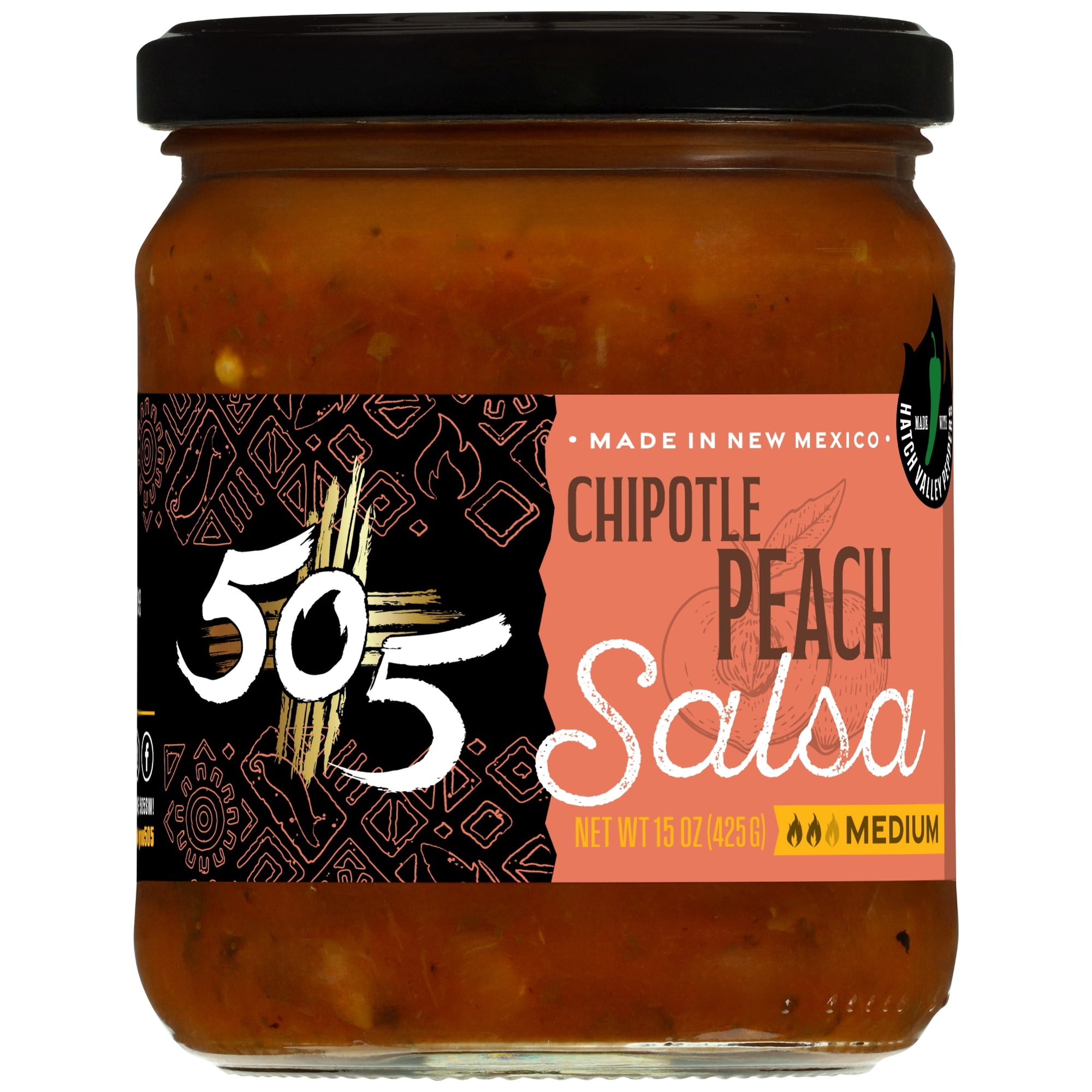 505 Southwestern Chipotle Peach Salsa, Medium, 15 oz Jar Salsa for Chips, Tacos and Nachos