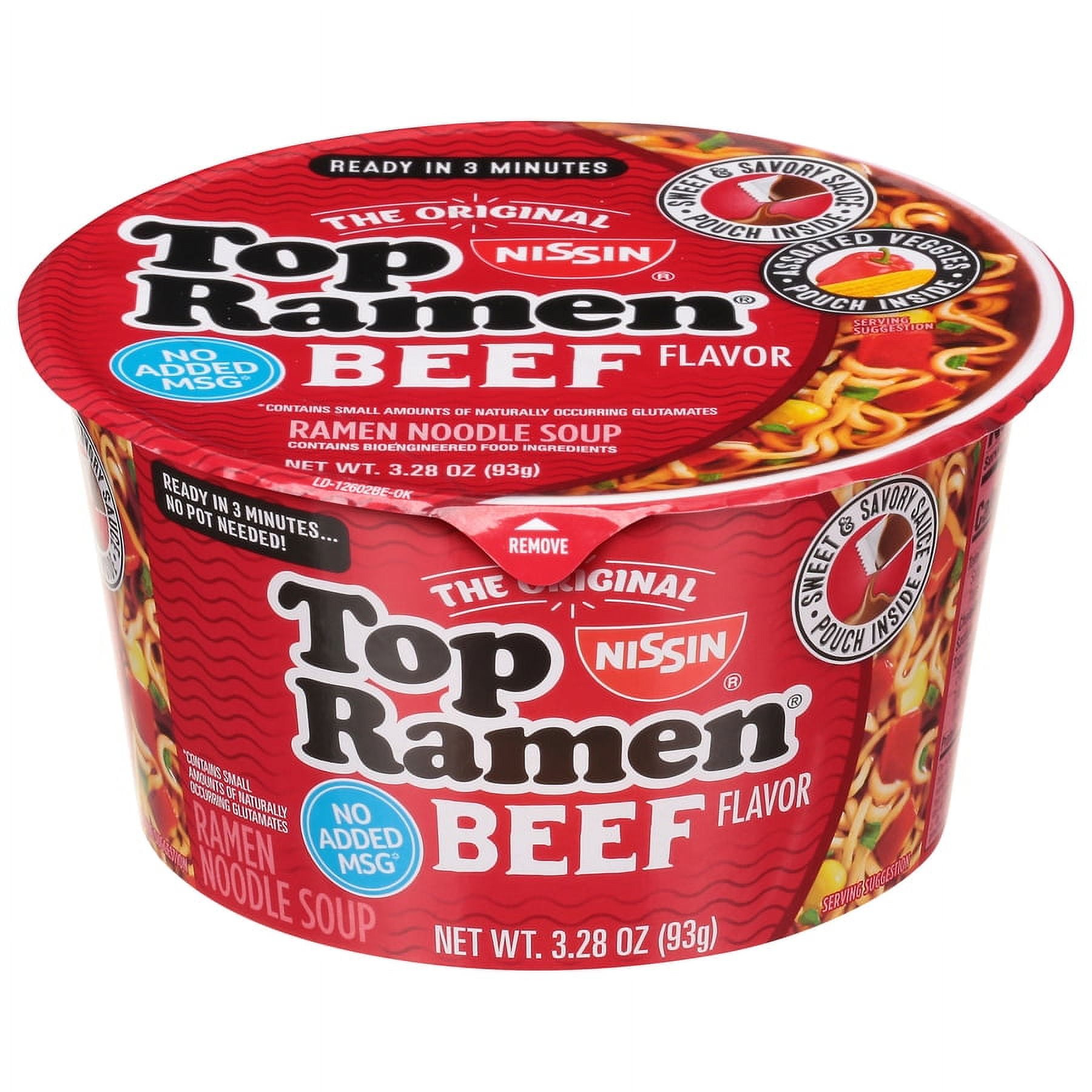 (6 pack) Nissin Foods Top Ramen The Original Ramen Noodle Soup, Beef Flavor, 3.28 oz Bowl, Shelf-Stable