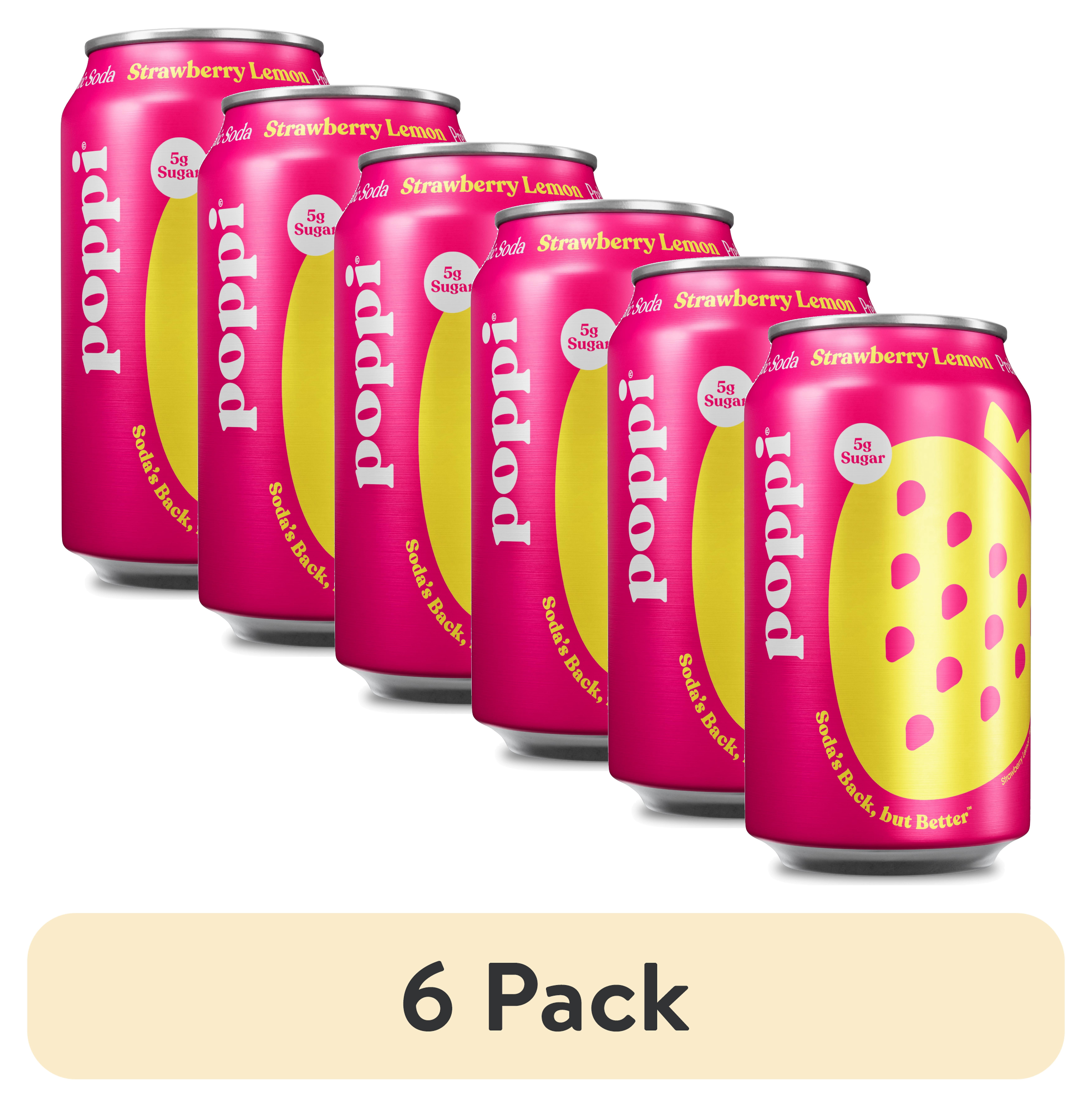 (6 pack) poppi Strawberry Lemon Prebiotic Soda, 12 fl oz, 1 Pack Can