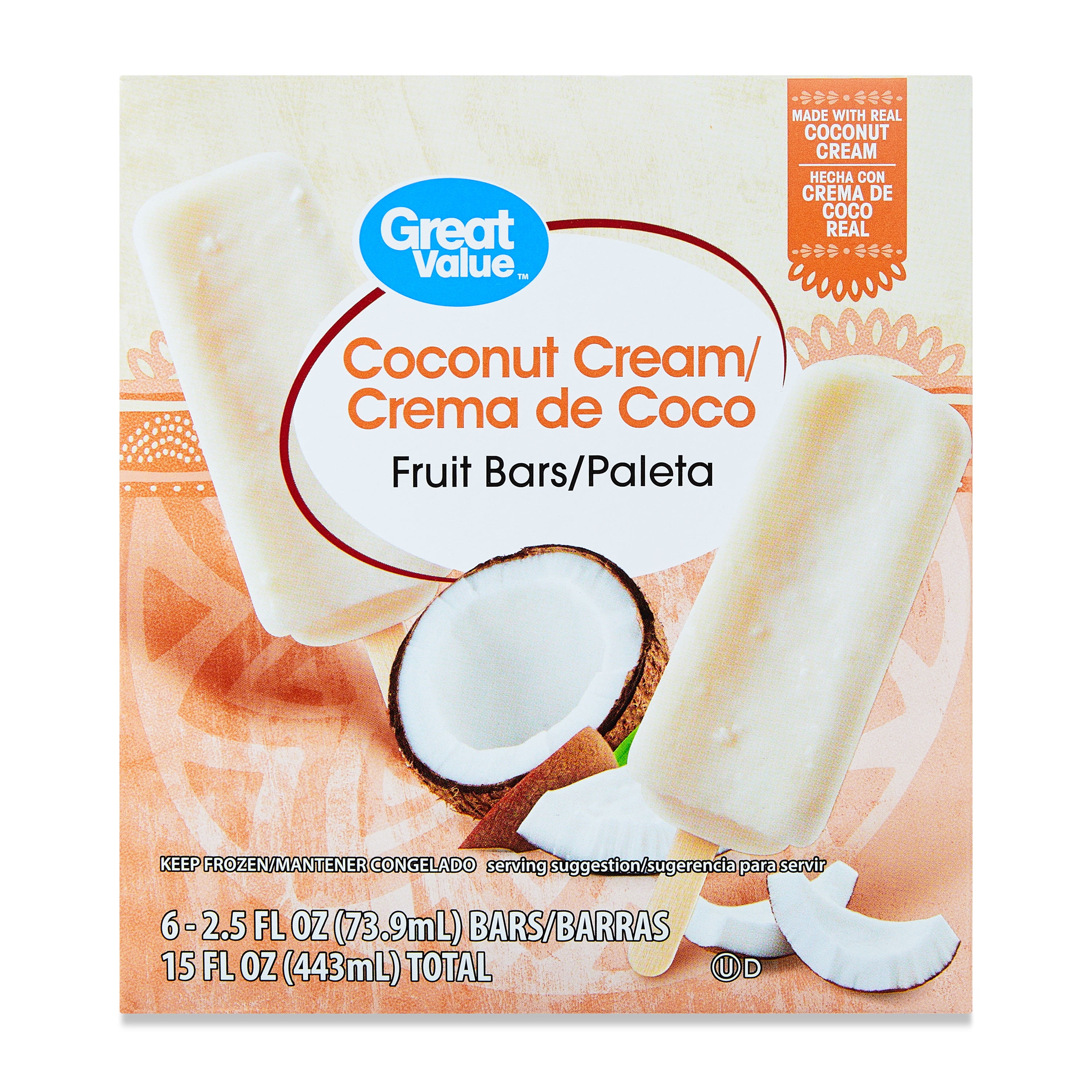 Great Value Coconut Cream Fruit Bars, 15 fl oz, 6 Pack (Frozen)