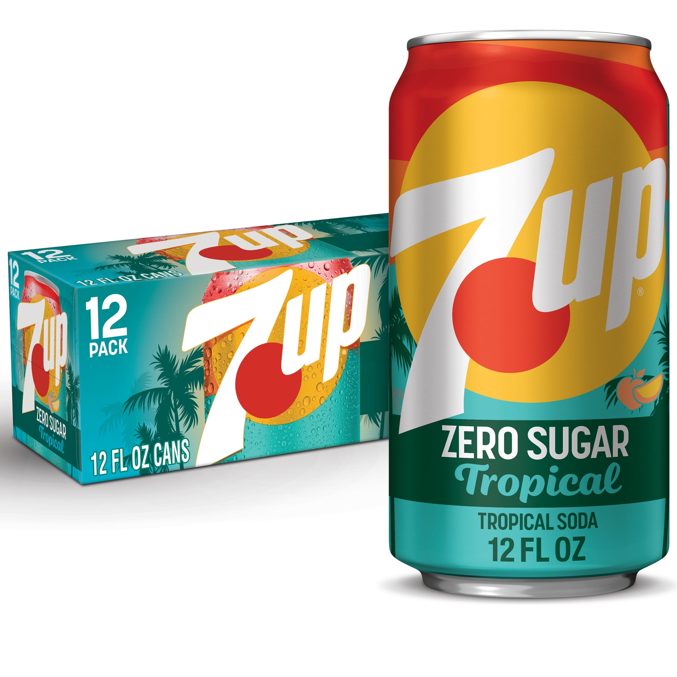 7UP Tropical Zero Sugar Caffeine Free Lemon Lime Mango Peach Soda Pop, 12 fl oz, 12 Pack Cans